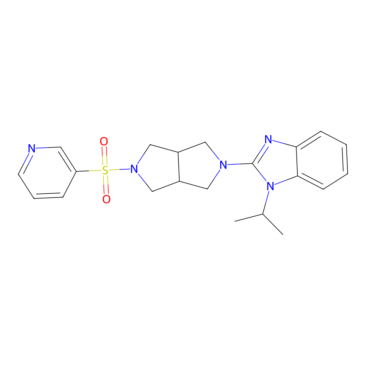 1-(propan-2-yl)-2-[5-(pyridine-3-sulfonyl)-octahydropyrrolo[3,4-c]pyrrol-2-yl]-1H-1,3-benzodiazole molecular structure, CAS 2549004-48-8
