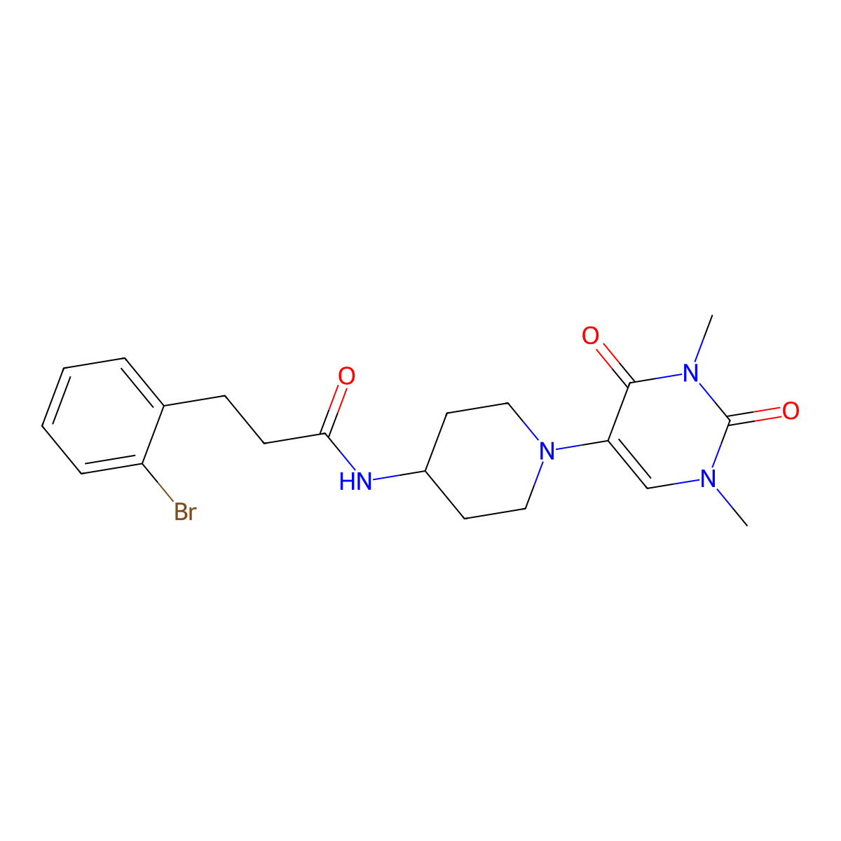 3-(2-bromophenyl)-N-[1-(1,3-dimethyl-2,4-dioxo-1,2,3,4-tetrahydropyrimidin-5-yl)piperidin-4-yl]propanamide molecular structure, CAS 2549004-51-3