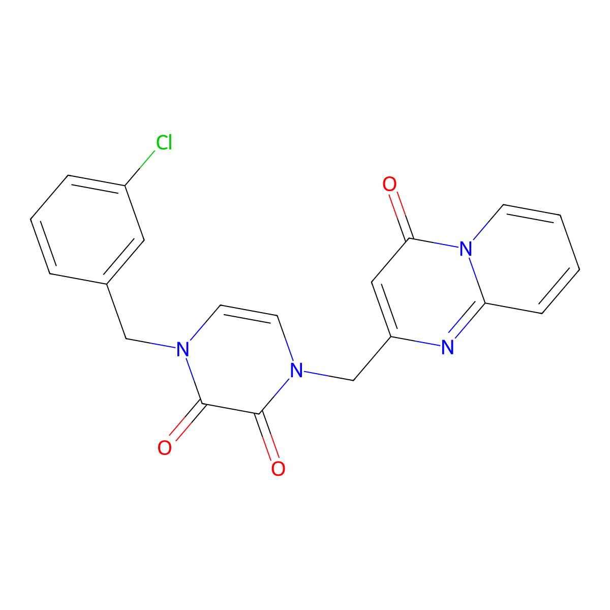 1-[(3-chlorophenyl)methyl]-4-({4-oxo-4H-pyrido[1,2-a]pyrimidin-2-yl}methyl)-1,2,3,4-tetrahydropyrazine-2,3-dione molecular structure, CAS 2549004-53-5
