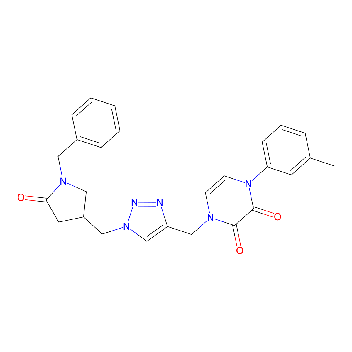 1-({1-[(1-benzyl-5-oxopyrrolidin-3-yl)methyl]-1H-1,2,3-triazol-4-yl}methyl)-4-(3-methylphenyl)-1,2,3,4-tetrahydropyrazine-2,3-dione molecular structure, CAS 2549004-56-8