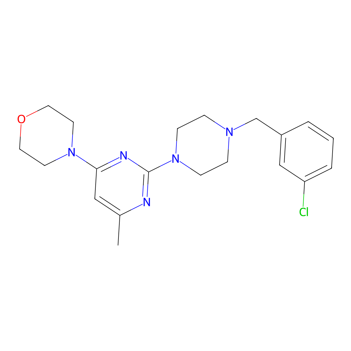 4-(2-{4-[(3-Chlorophenyl)methyl]piperazin-1-yl}-6-methylpyrimidin-4-yl)morpholine molecular structure, CAS 2549004-57-9
