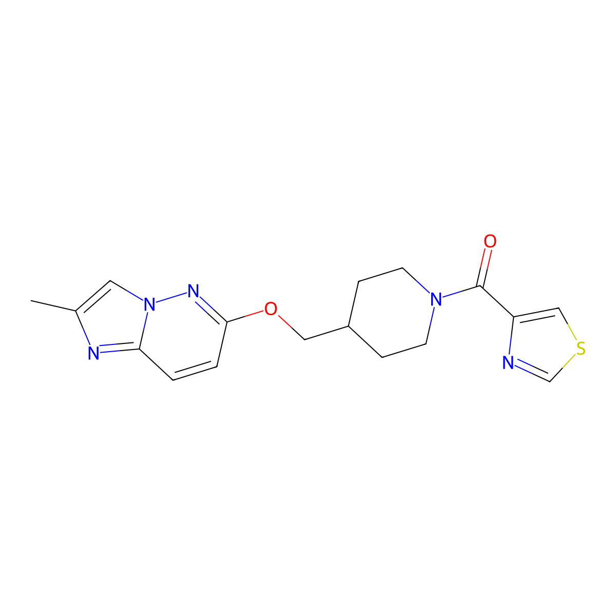4-[({2-Methylimidazo[1,2-b]pyridazin-6-yl}oxy)methyl]-1-(1,3-thiazole-4-carbonyl)piperidine molecular structure, CAS 2549004-61-5