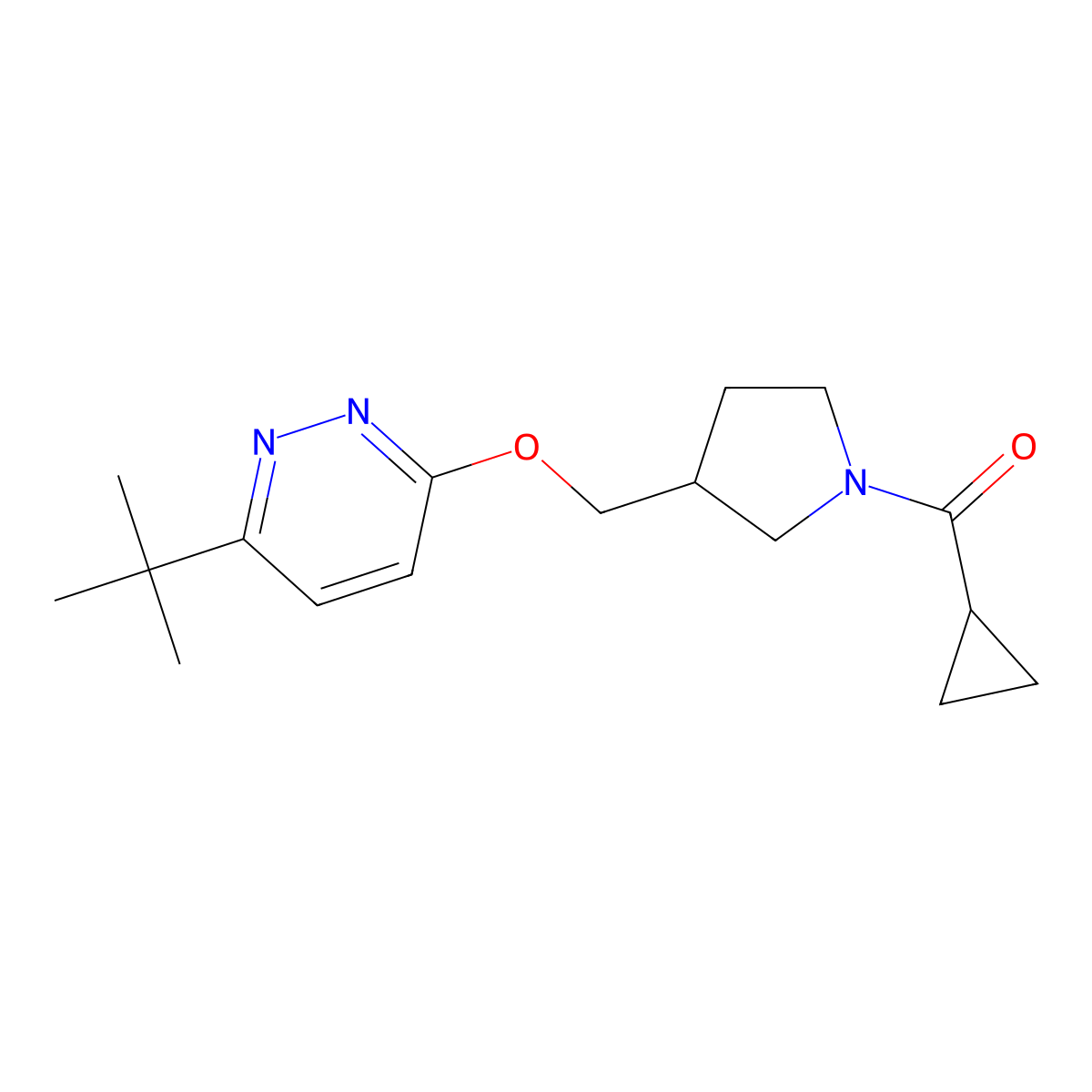 3-Tert-butyl-6-[(1-cyclopropanecarbonylpyrrolidin-3-yl)methoxy]pyridazine molecular structure, CAS 2549004-62-6