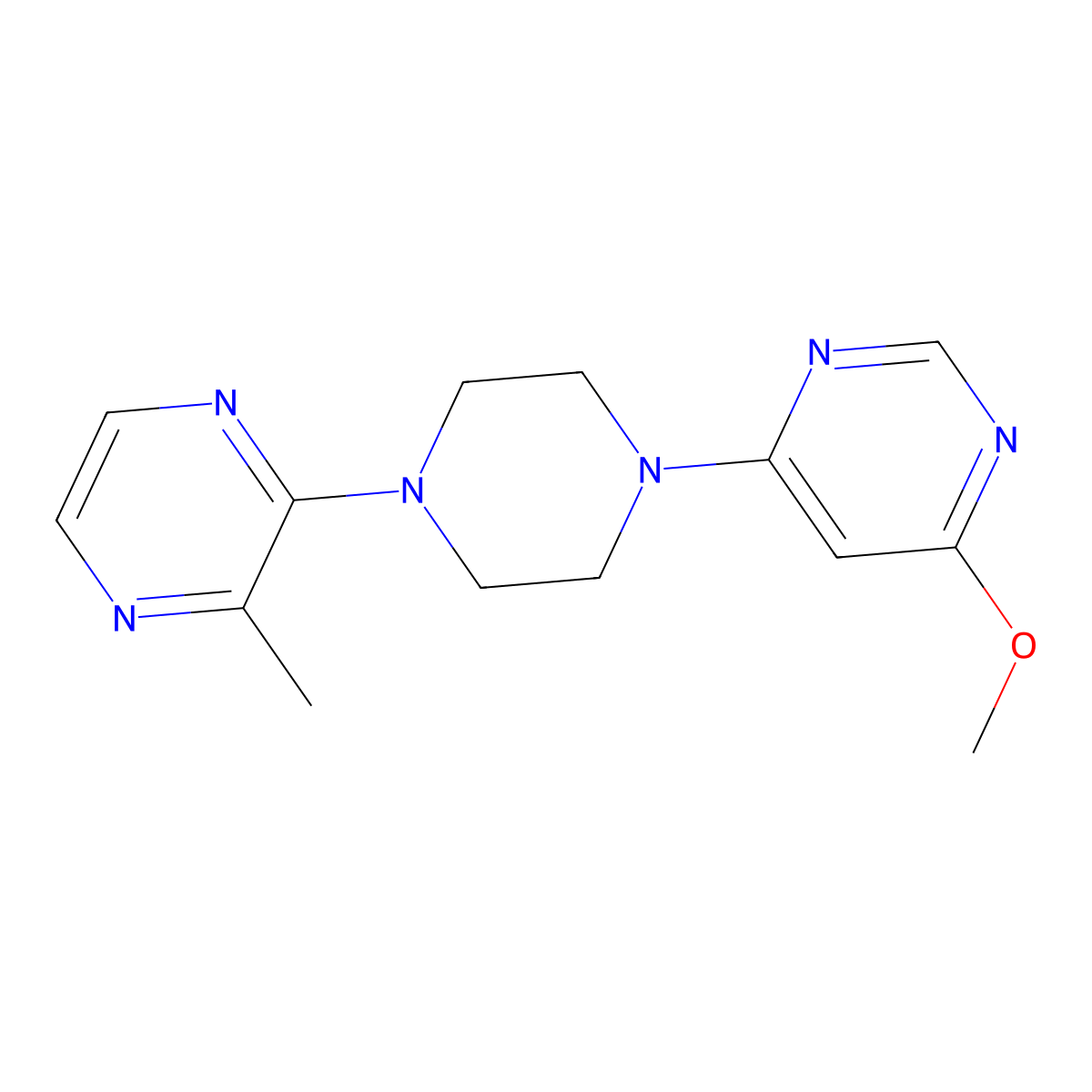 2-[4-(6-Methoxypyrimidin-4-yl)piperazin-1-yl]-3-methylpyrazine molecular structure, CAS 2549004-63-7