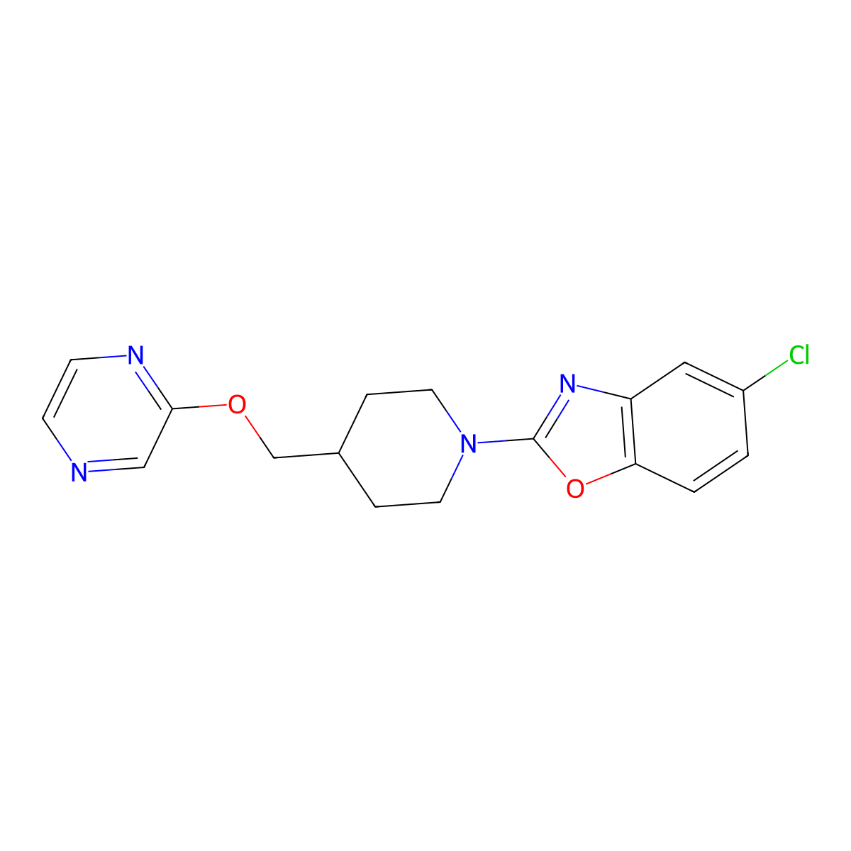 5-Chloro-2-{4-[(pyrazin-2-yloxy)methyl]piperidin-1-yl}-1,3-benzoxazole molecular structure, CAS 2549004-64-8