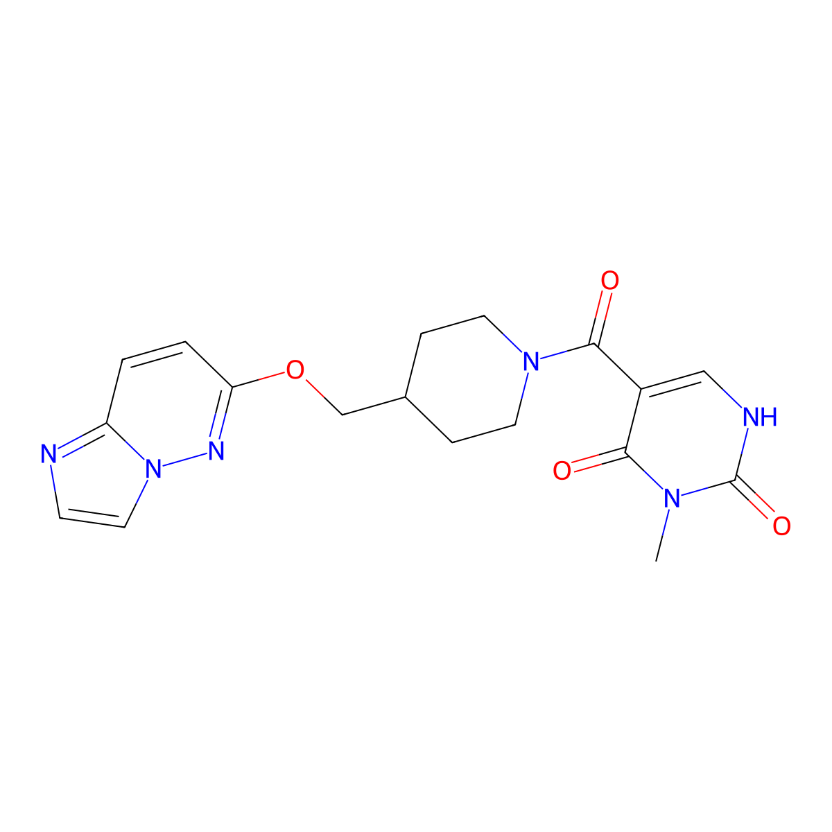 5-[4-({Imidazo[1,2-b]pyridazin-6-yloxy}methyl)piperidine-1-carbonyl]-3-methyl-1,2,3,4-tetrahydropyrimidine-2,4-dione molecular structure, CAS 2549004-65-9