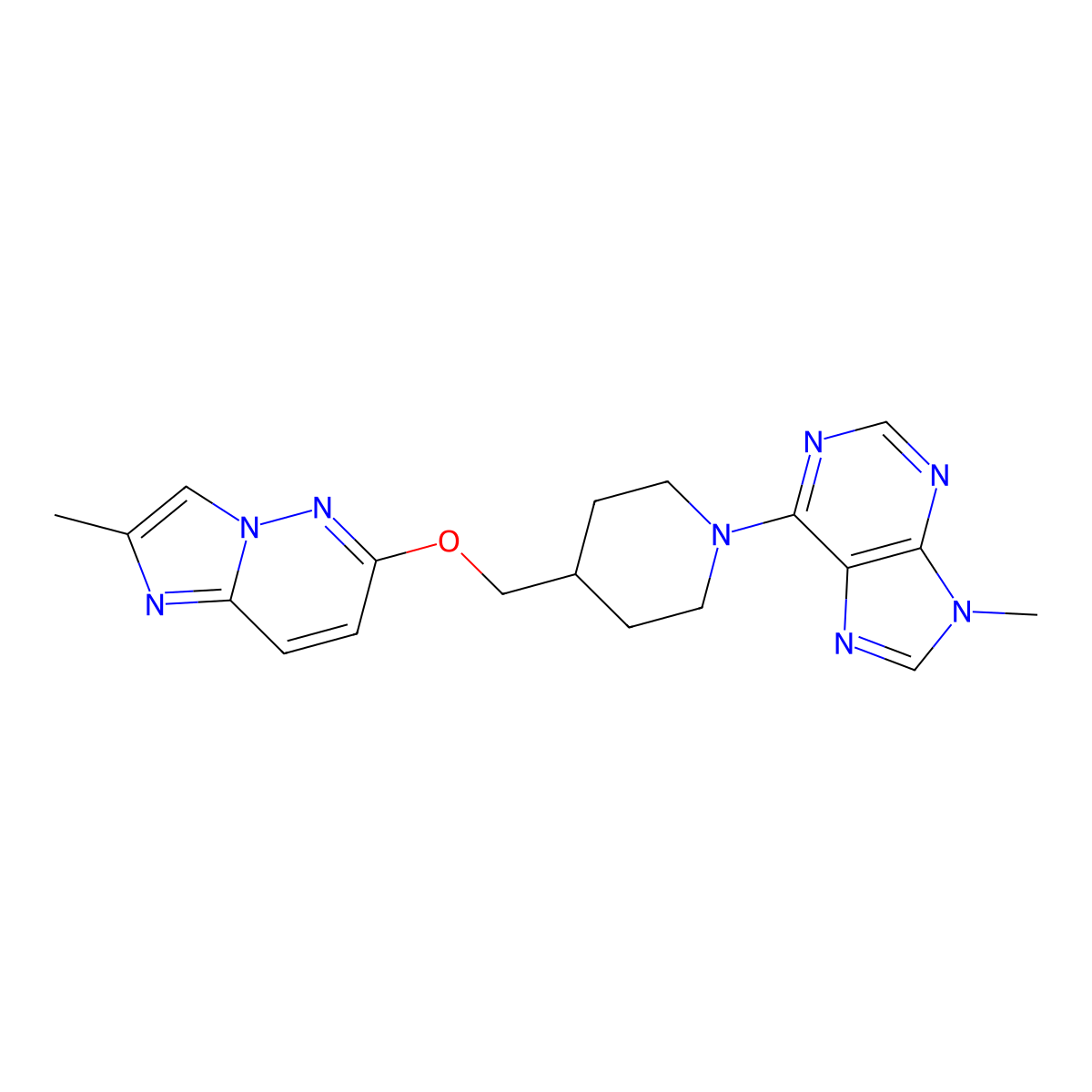 9-methyl-6-{4-[({2-methylimidazo[1,2-b]pyridazin-6-yl}oxy)methyl]piperidin-1-yl}-9H-purine molecular structure, CAS 2549004-67-1