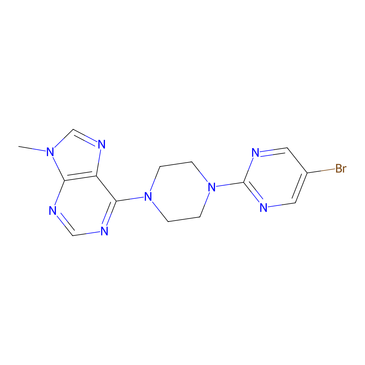 6-[4-(5-bromopyrimidin-2-yl)piperazin-1-yl]-9-methyl-9H-purine molecular structure, CAS 2549004-68-2