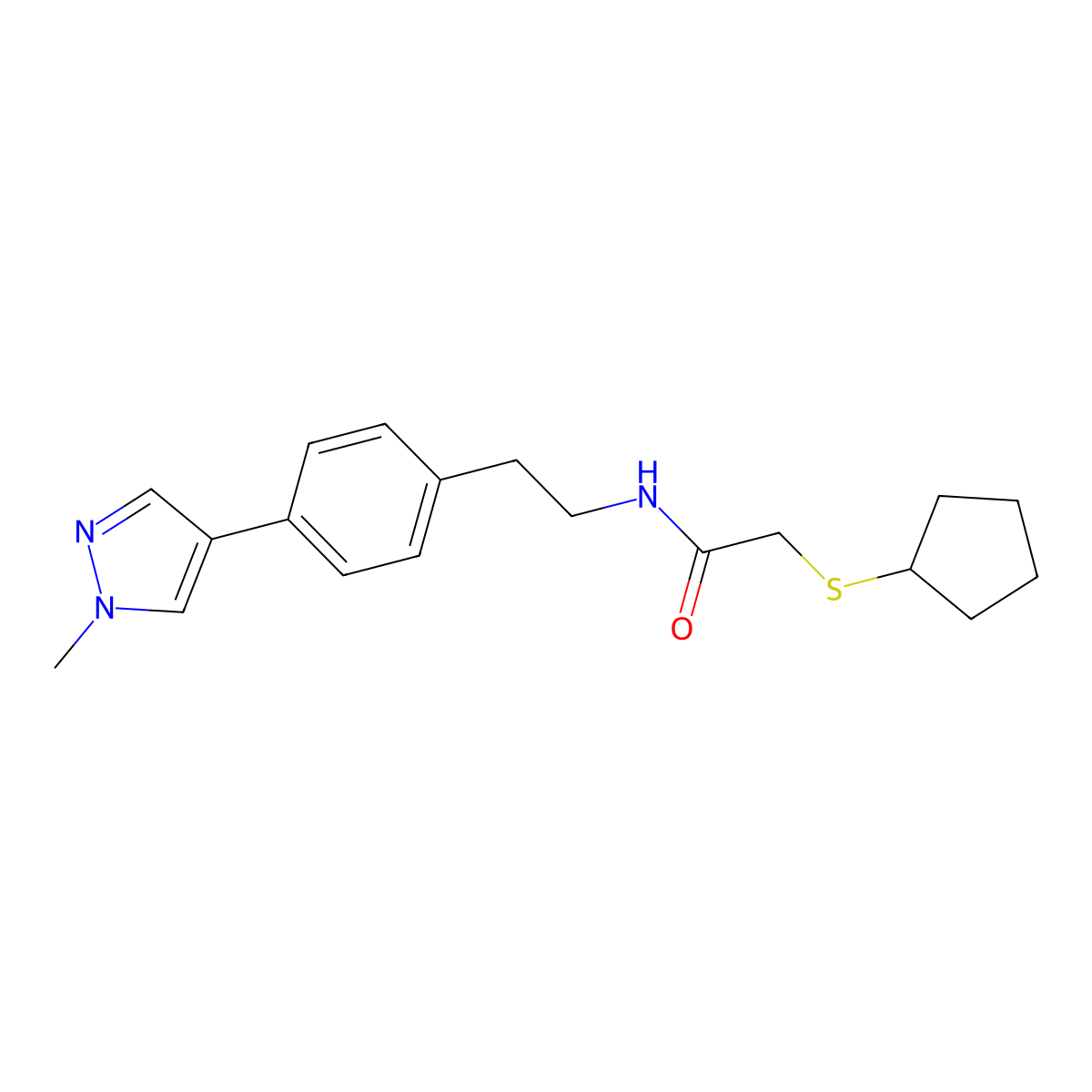 2-(cyclopentylsulfanyl)-N-{2-[4-(1-methyl-1H-pyrazol-4-yl)phenyl]ethyl}acetamide molecular structure, CAS 2549004-69-3