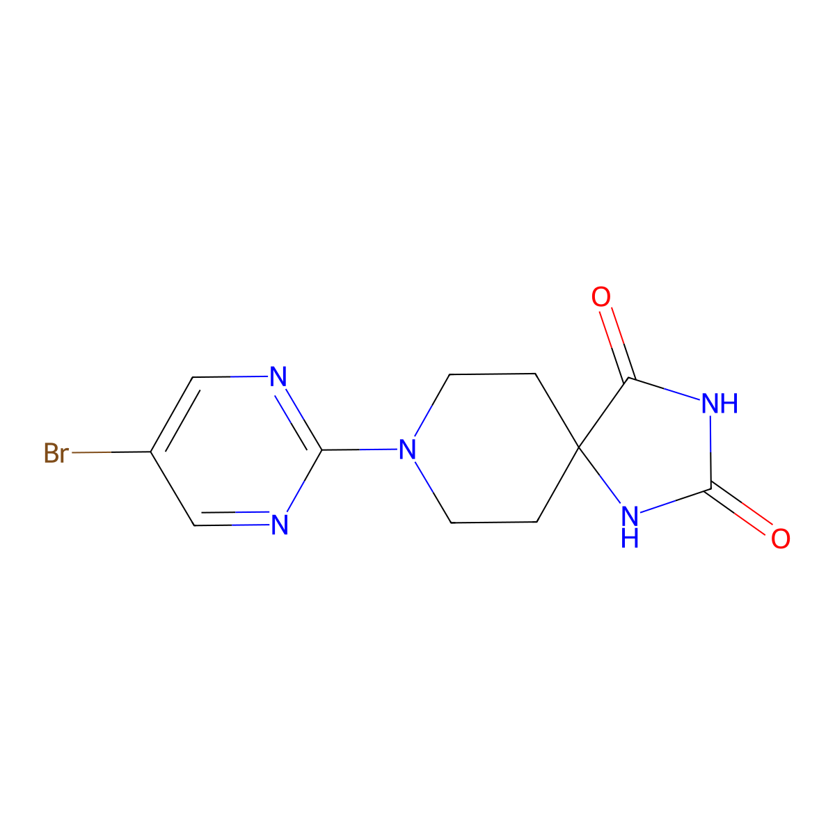 8-(5-Bromopyrimidin-2-yl)-1,3,8-triazaspiro[4.5]decane-2,4-dione molecular structure, CAS 2549004-71-7