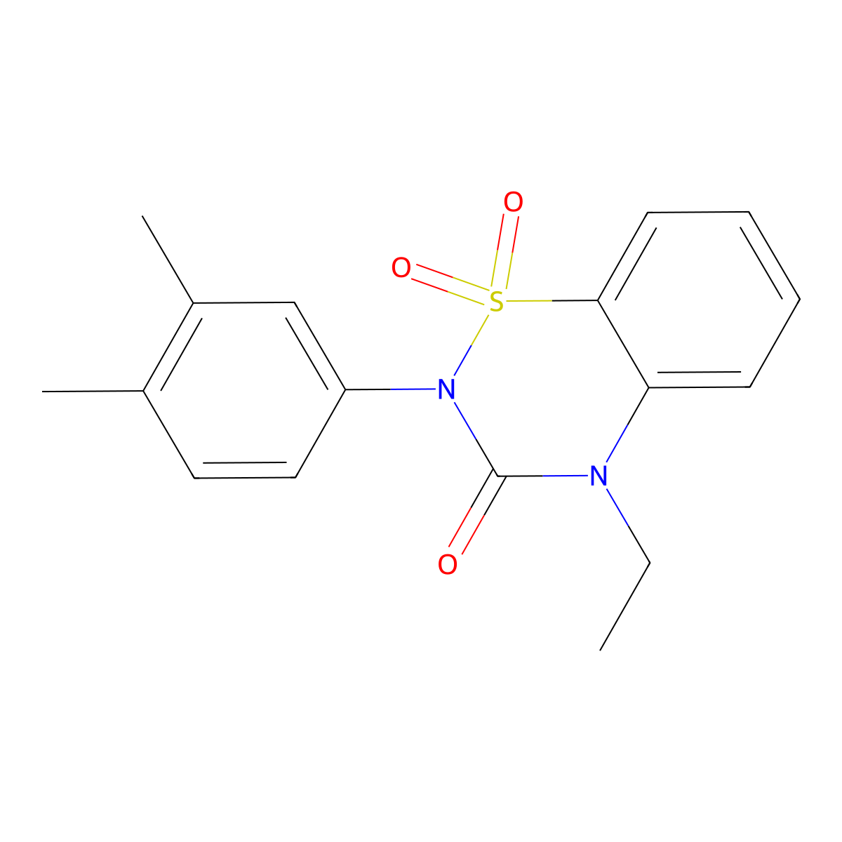 2-(3,4-Dimethylphenyl)-4-ethyl-1,1-dioxo-1lambda6,2,4-benzothiadiazin-3-one molecular structure, CAS 2549004-73-9