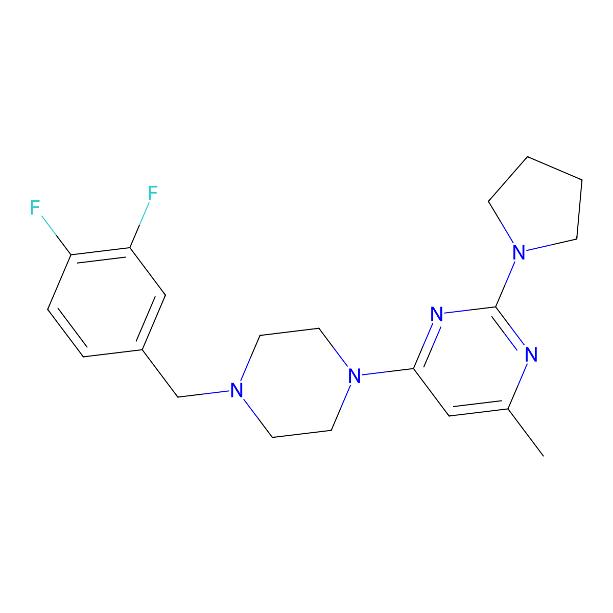 4-{4-[(3,4-Difluorophenyl)methyl]piperazin-1-yl}-6-methyl-2-(pyrrolidin-1-yl)pyrimidine molecular structure, CAS 2549004-76-2