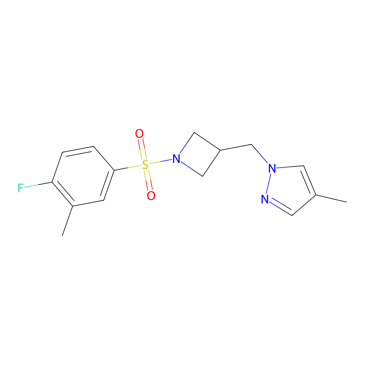 1-{[1-(4-fluoro-3-methylbenzenesulfonyl)azetidin-3-yl]methyl}-4-methyl-1H-pyrazole molecular structure, CAS 2549004-77-3