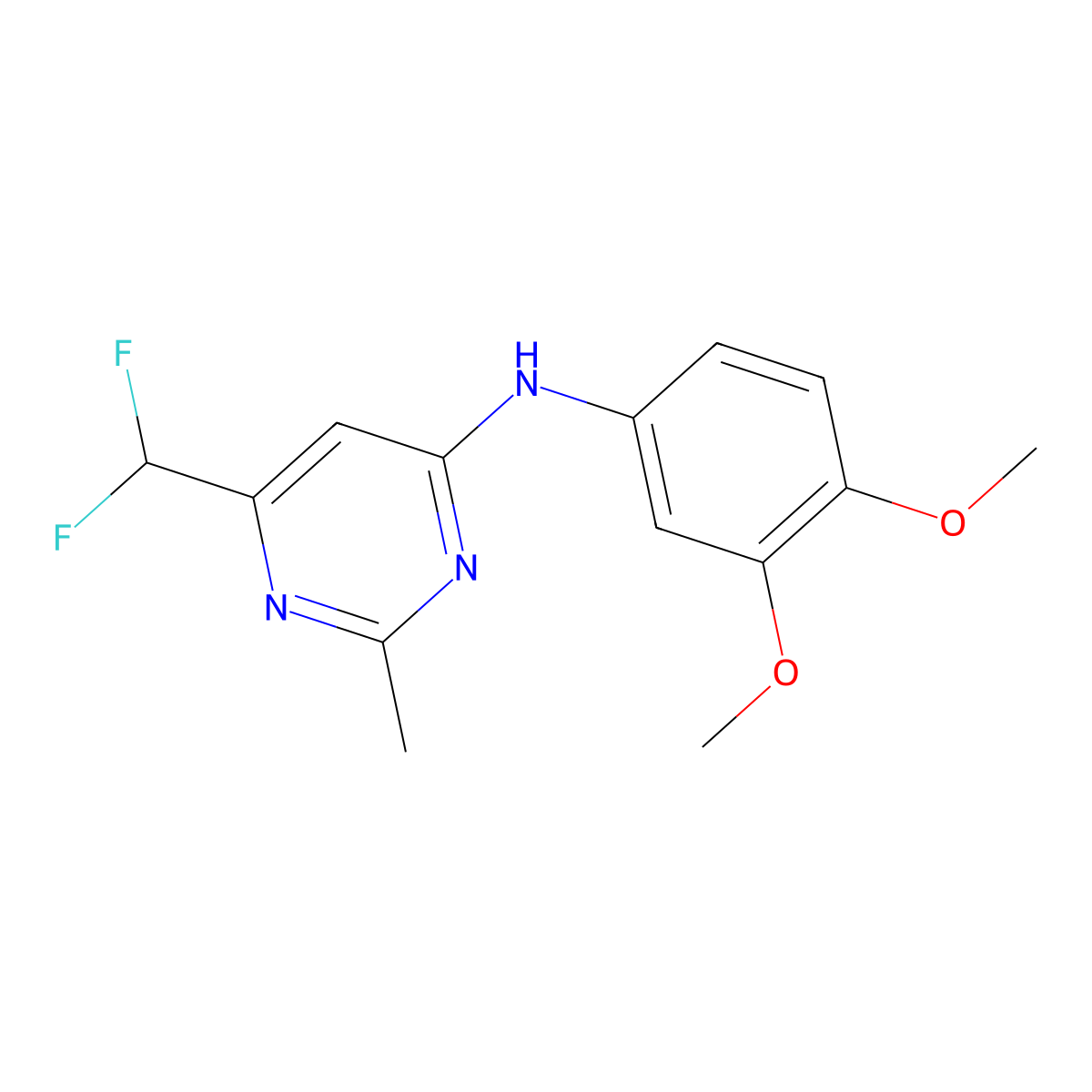 6-(difluoromethyl)-N-(3,4-dimethoxyphenyl)-2-methylpyrimidin-4-amine molecular structure, CAS 2549004-82-0