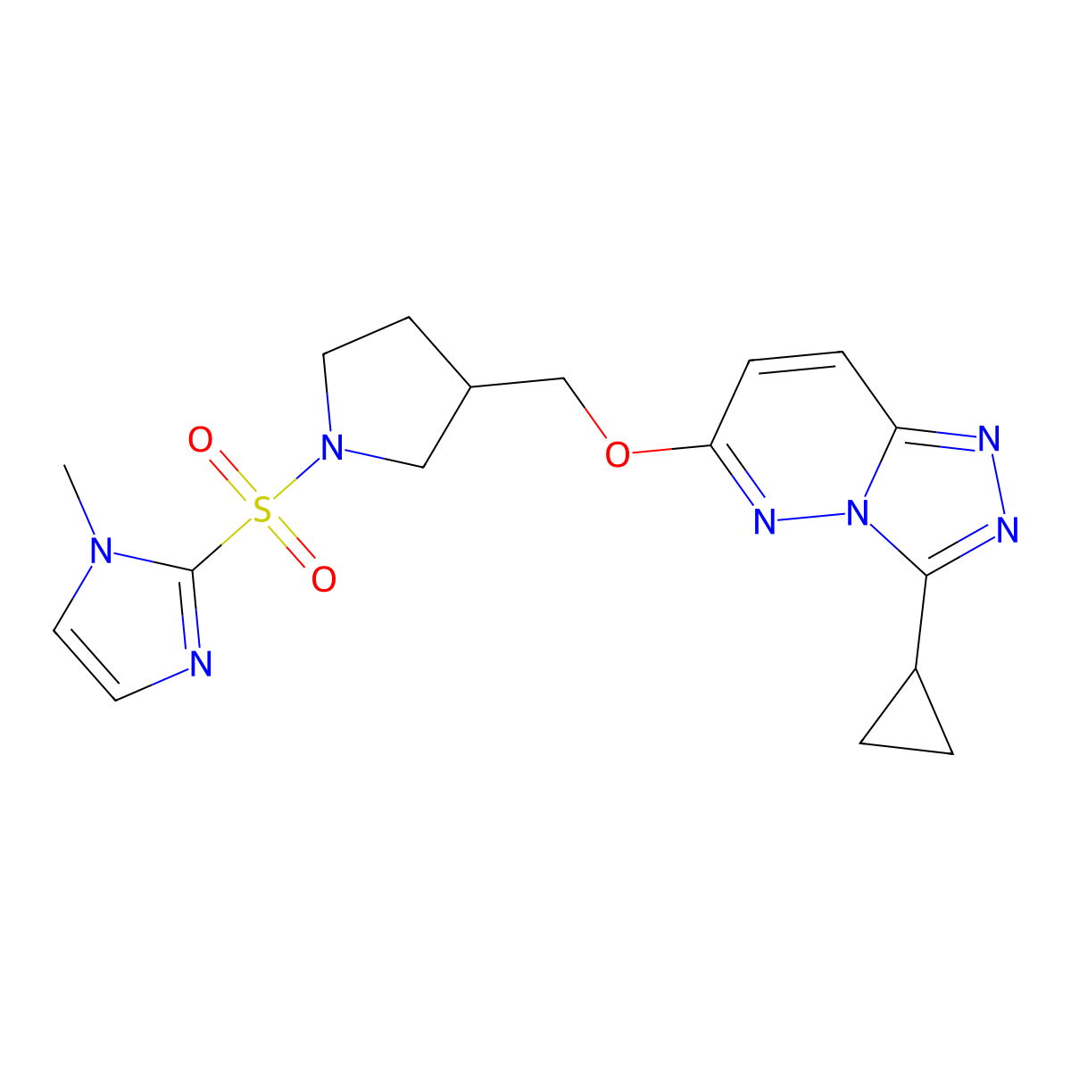 2-({3-[({3-cyclopropyl-[1,2,4]triazolo[4,3-b]pyridazin-6-yl}oxy)methyl]pyrrolidin-1-yl}sulfonyl)-1-methyl-1H-imidazole molecular structure, CAS 2549004-85-3