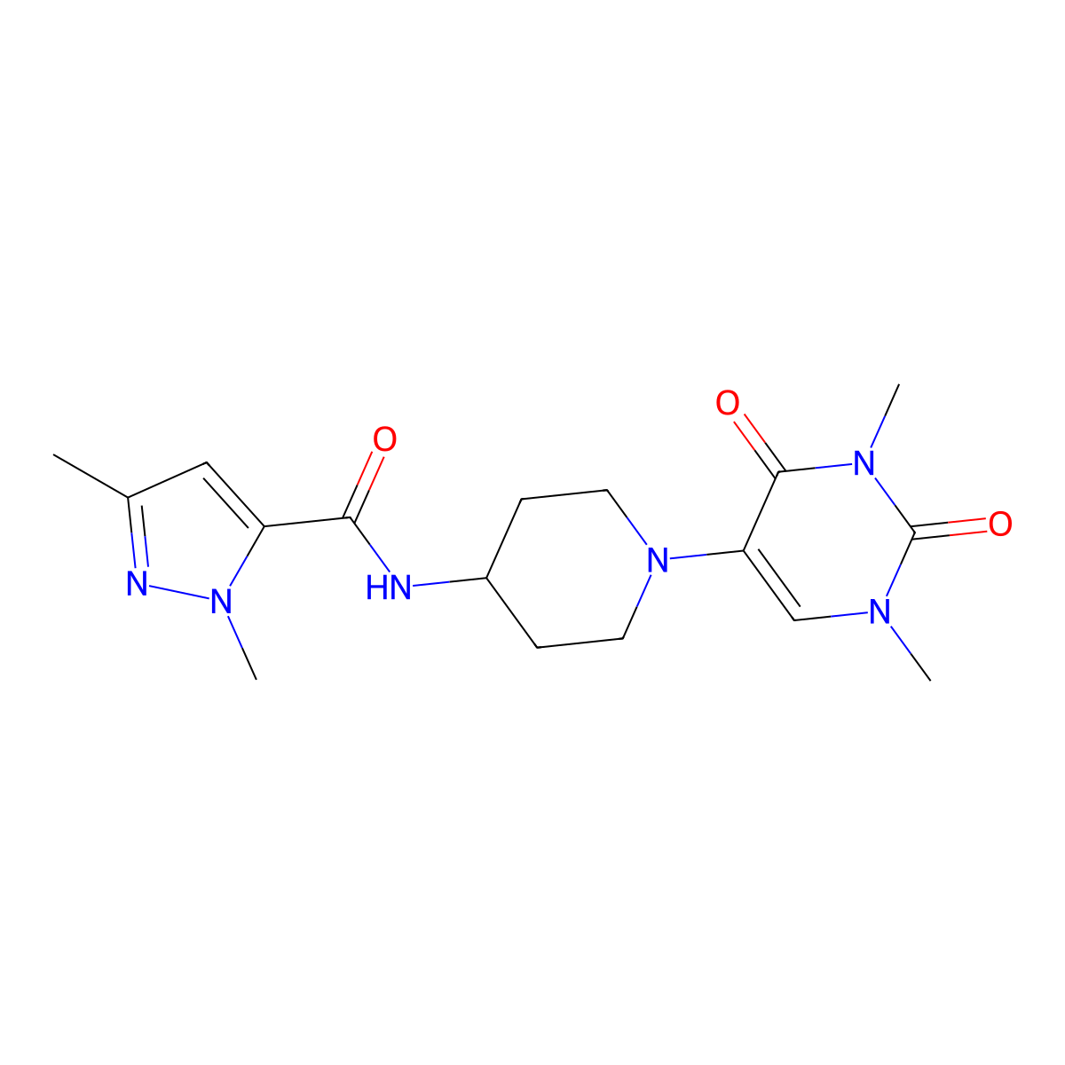 N-[1-(1,3-dimethyl-2,4-dioxo-1,2,3,4-tetrahydropyrimidin-5-yl)piperidin-4-yl]-1,3-dimethyl-1H-pyrazole-5-carboxamide molecular structure, CAS 2549004-86-4