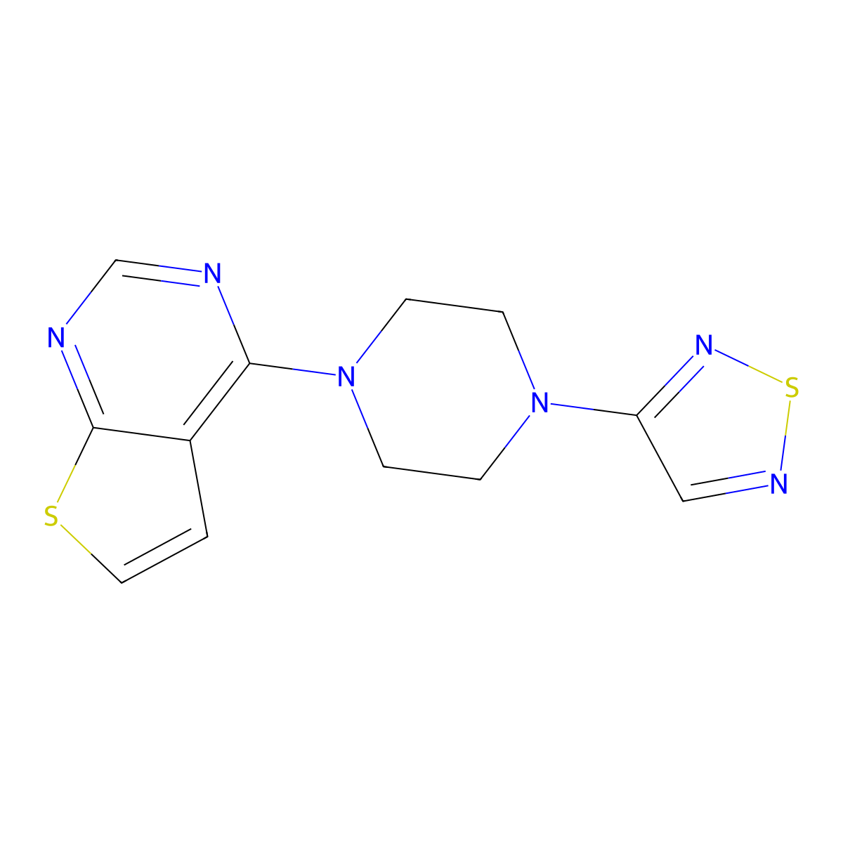 1-(1,2,5-Thiadiazol-3-yl)-4-{thieno[2,3-d]pyrimidin-4-yl}piperazine molecular structure, CAS 2549004-87-5