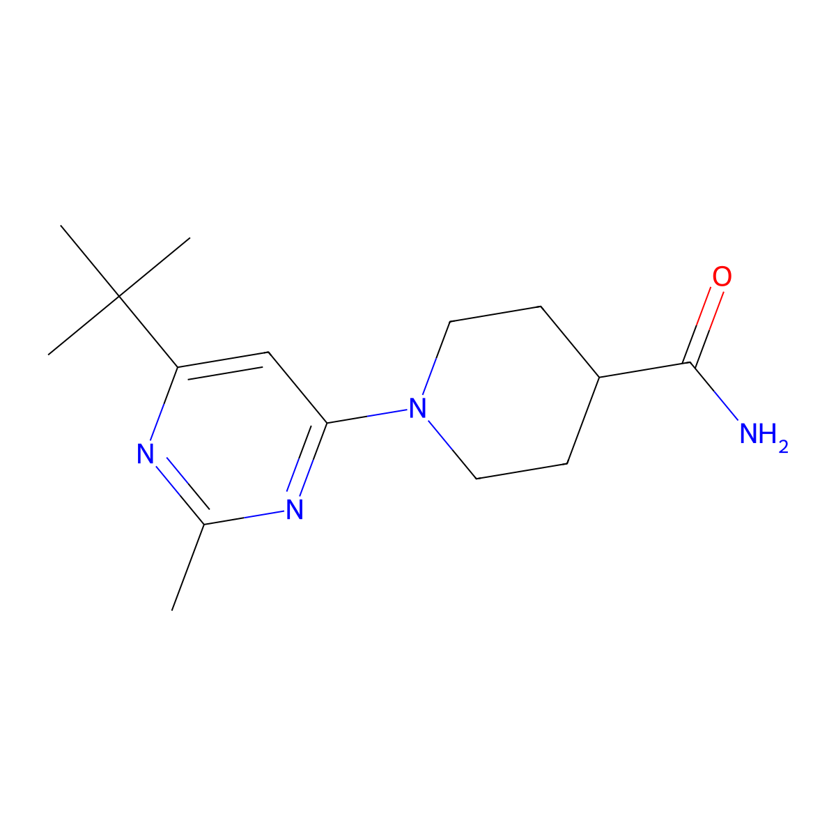 1-(6-Tert-butyl-2-methylpyrimidin-4-yl)piperidine-4-carboxamide molecular structure, CAS 2549004-90-0
