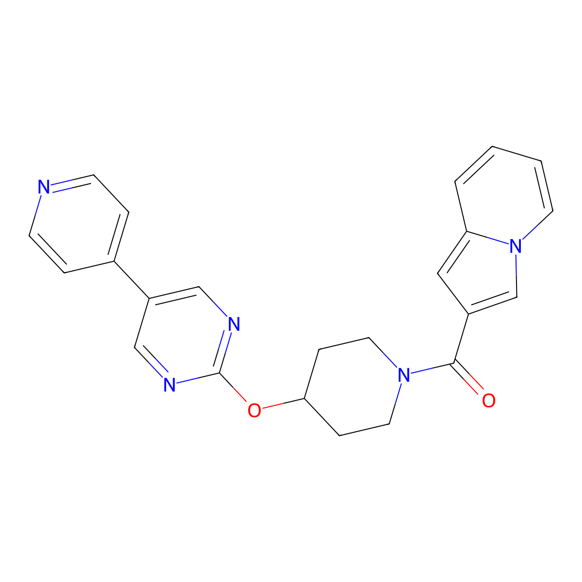2-(4-{[5-(Pyridin-4-yl)pyrimidin-2-yl]oxy}piperidine-1-carbonyl)indolizine molecular structure, CAS 2549004-96-6