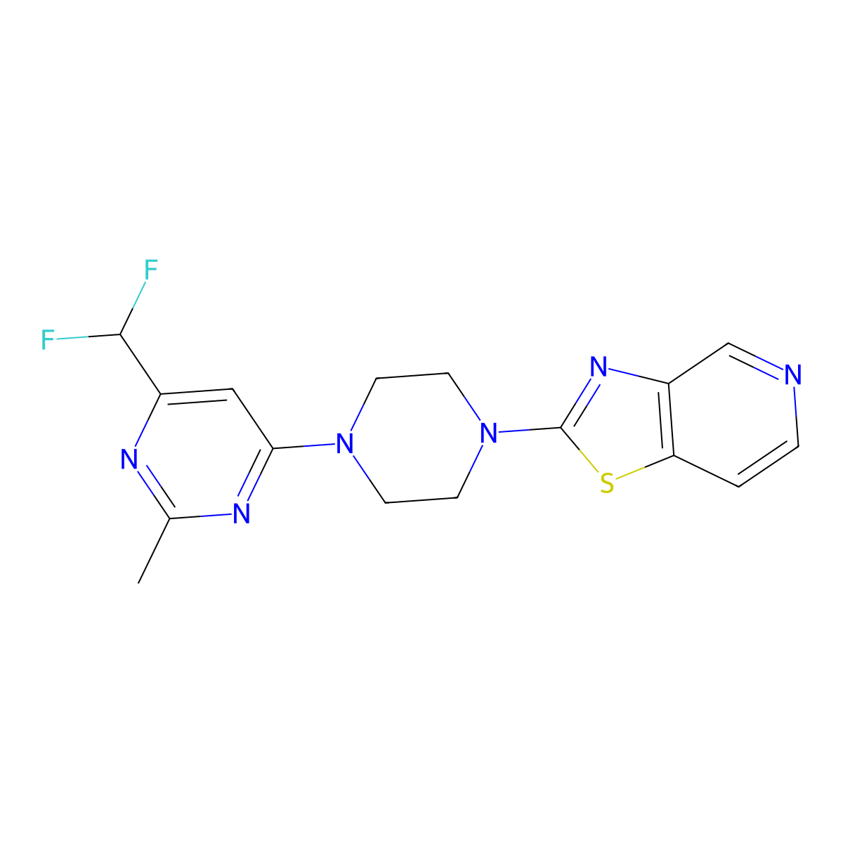 4-(Difluoromethyl)-2-methyl-6-(4-{[1,3]thiazolo[4,5-c]pyridin-2-yl}piperazin-1-yl)pyrimidine molecular structure, CAS 2549004-99-9