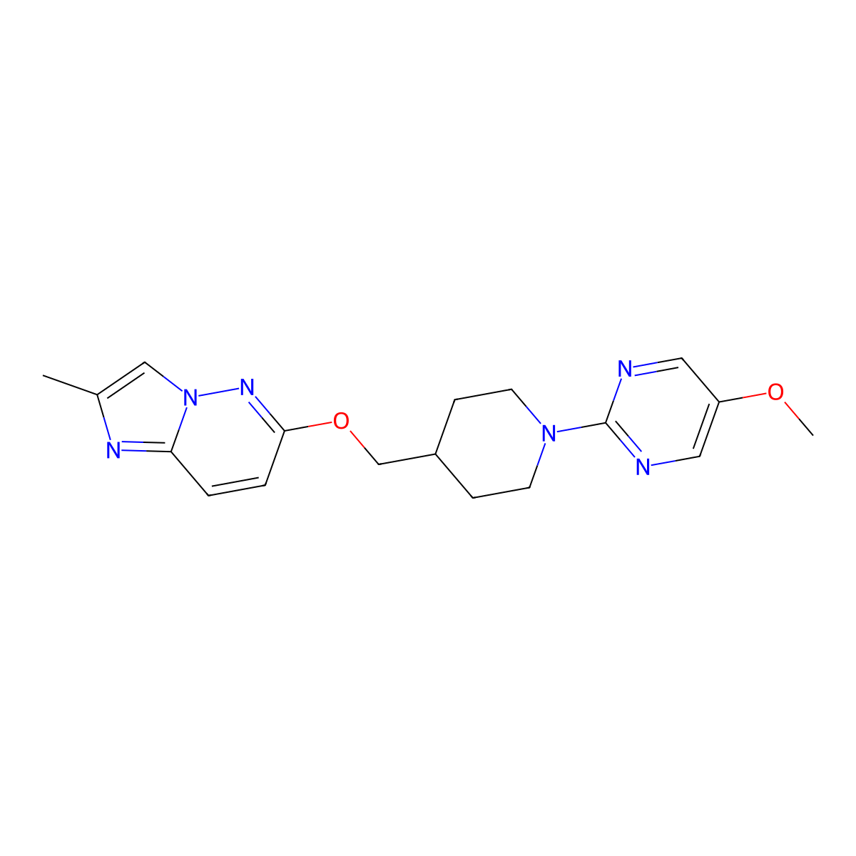 5-Methoxy-2-{4-[({2-methylimidazo[1,2-b]pyridazin-6-yl}oxy)methyl]piperidin-1-yl}pyrimidine molecular structure, CAS 2549005-00-5