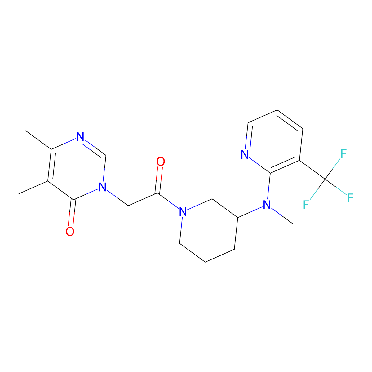 5,6-Dimethyl-3-[2-(3-{methyl[3-(trifluoromethyl)pyridin-2-yl]amino}piperidin-1-yl)-2-oxoethyl]-3,4-dihydropyrimidin-4-one molecular structure, CAS 2549005-03-8