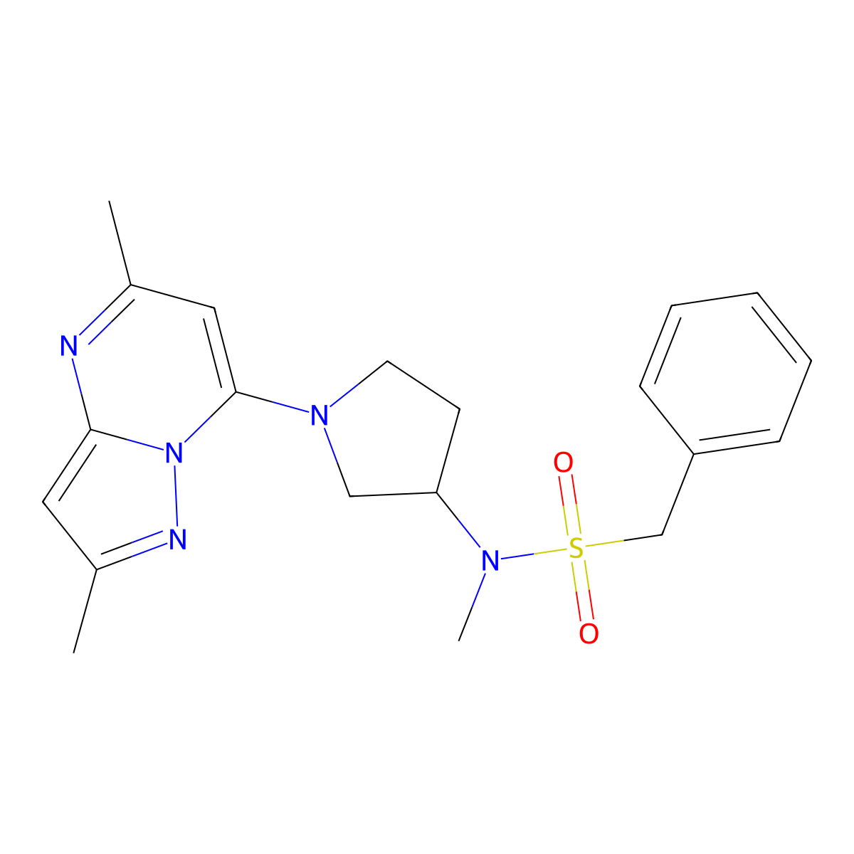 N-(1-{2,5-dimethylpyrazolo[1,5-a]pyrimidin-7-yl}pyrrolidin-3-yl)-N-methyl-1-phenylmethanesulfonamide molecular structure, CAS 2549005-06-1