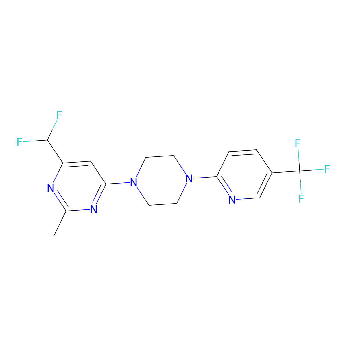 4-(Difluoromethyl)-2-methyl-6-{4-[5-(trifluoromethyl)pyridin-2-yl]piperazin-1-yl}pyrimidine molecular structure, CAS 2549005-11-8