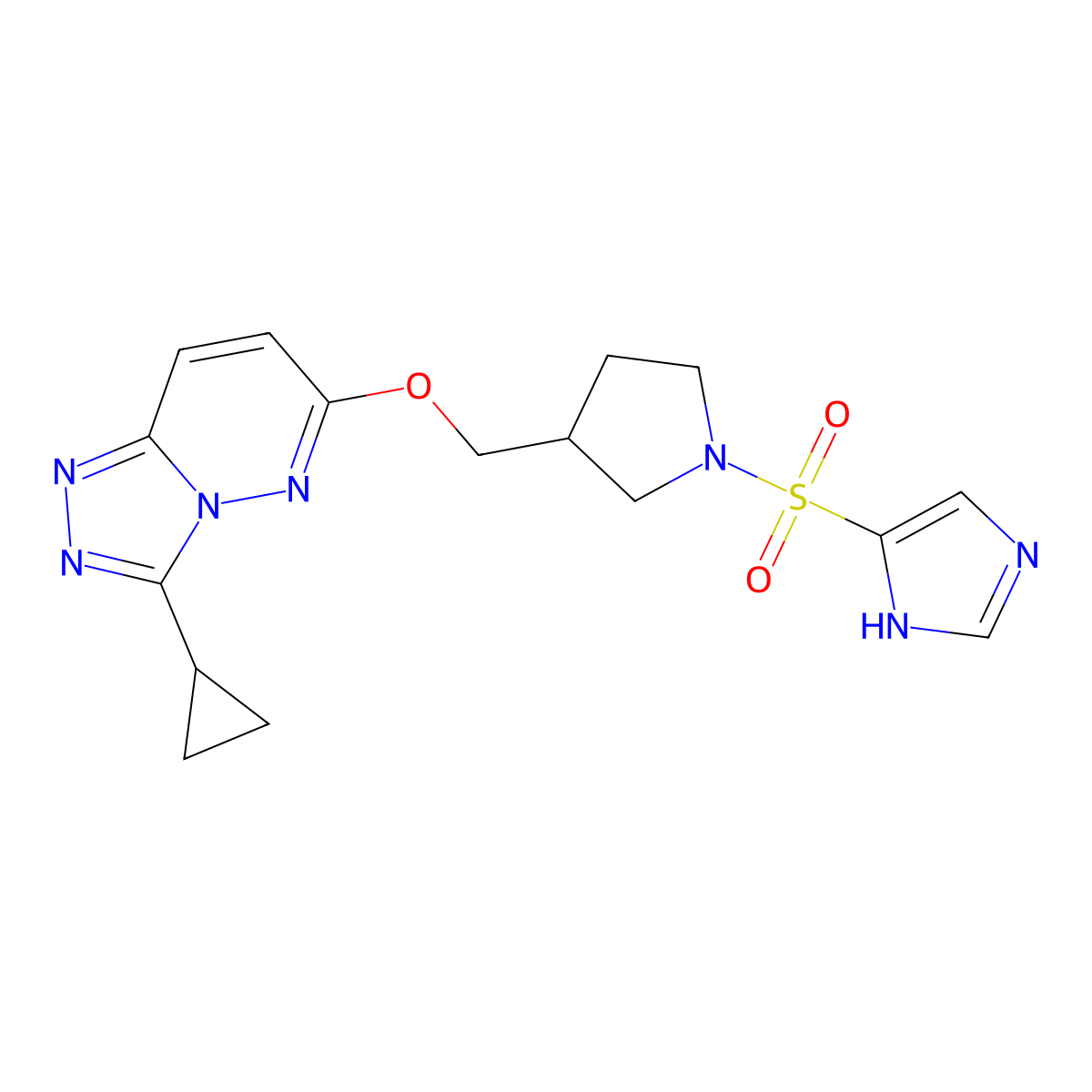 4-({3-[({3-cyclopropyl-[1,2,4]triazolo[4,3-b]pyridazin-6-yl}oxy)methyl]pyrrolidin-1-yl}sulfonyl)-1H-imidazole molecular structure, CAS 2549005-13-0