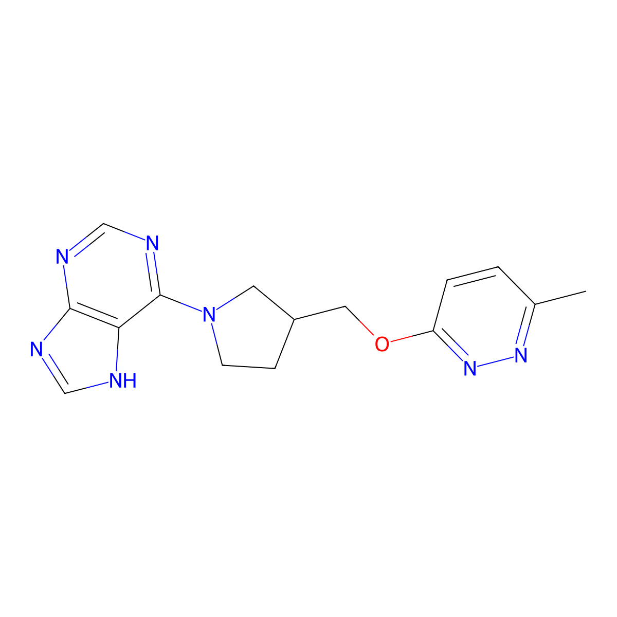 6-(3-{[(6-methylpyridazin-3-yl)oxy]methyl}pyrrolidin-1-yl)-9H-purine molecular structure, CAS 2549005-18-5