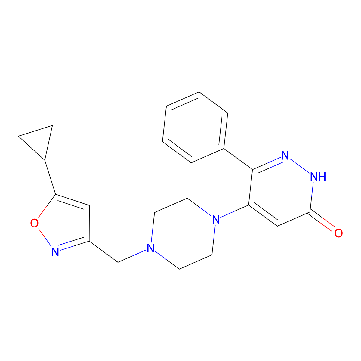 5-{4-[(5-Cyclopropyl-1,2-oxazol-3-yl)methyl]piperazin-1-yl}-6-phenyl-2,3-dihydropyridazin-3-one molecular structure, CAS 2549005-27-6