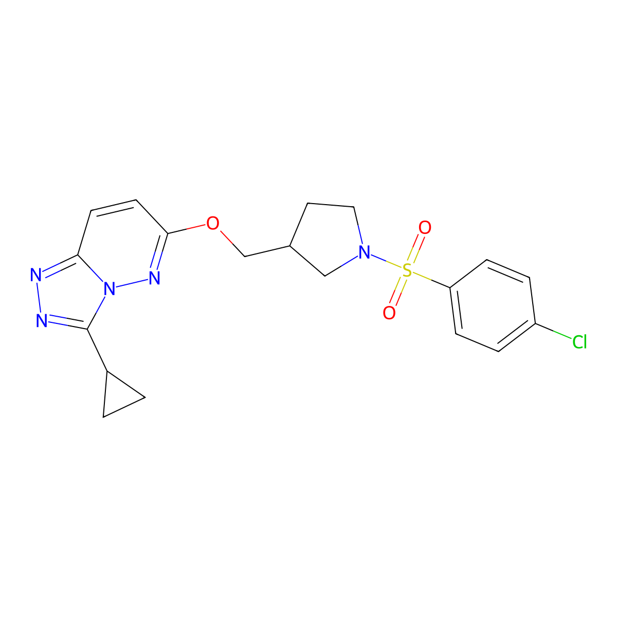 1-(4-Chlorobenzenesulfonyl)-3-[({3-cyclopropyl-[1,2,4]triazolo[4,3-b]pyridazin-6-yl}oxy)methyl]pyrrolidine molecular structure, CAS 2549005-32-3