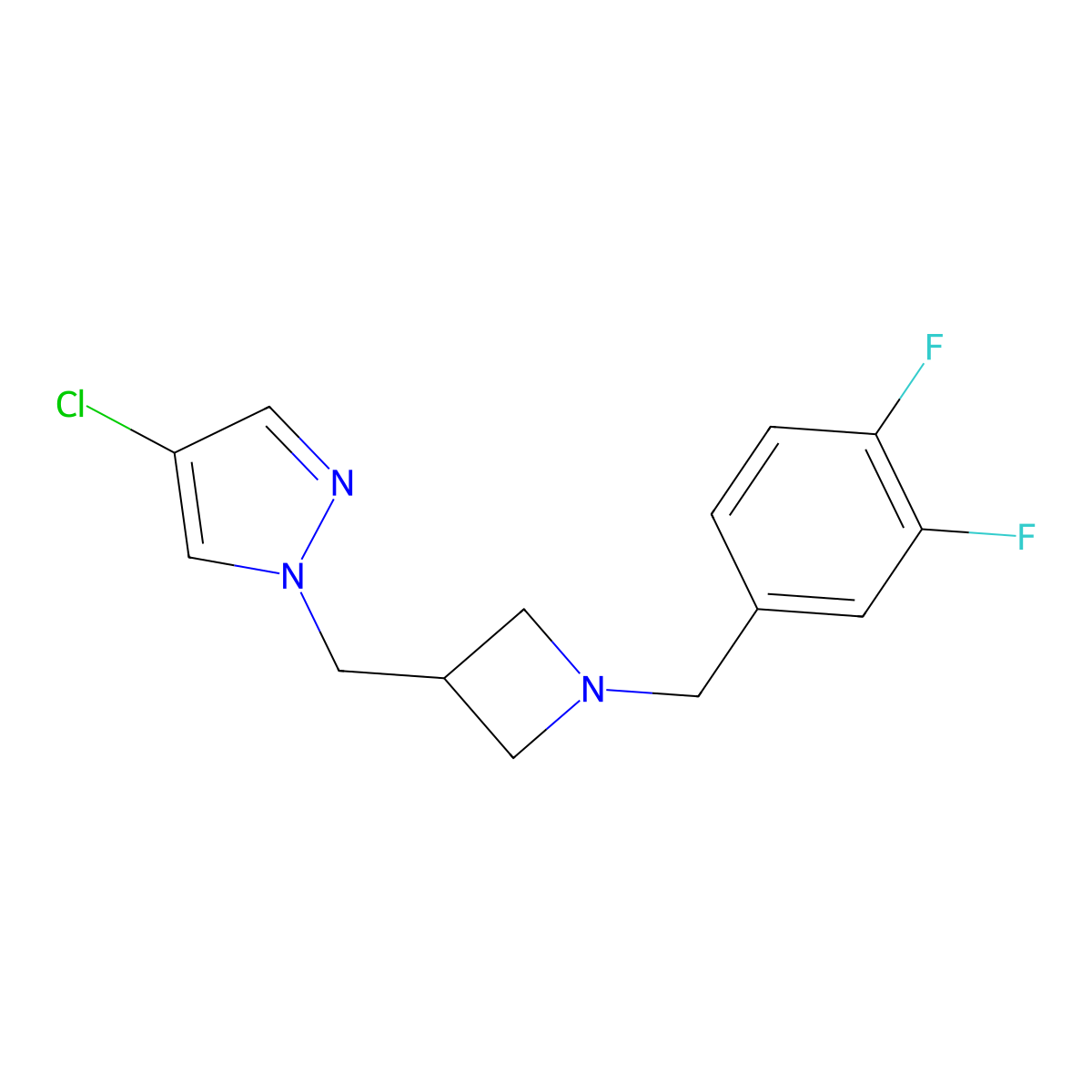 4-chloro-1-({1-[(3,4-difluorophenyl)methyl]azetidin-3-yl}methyl)-1H-pyrazole molecular structure, CAS 2549005-33-4