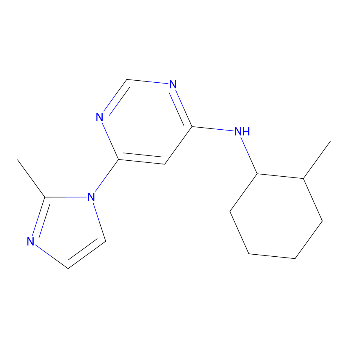 6-(2-methyl-1H-imidazol-1-yl)-N-(2-methylcyclohexyl)pyrimidin-4-amine molecular structure, CAS 2549005-35-6