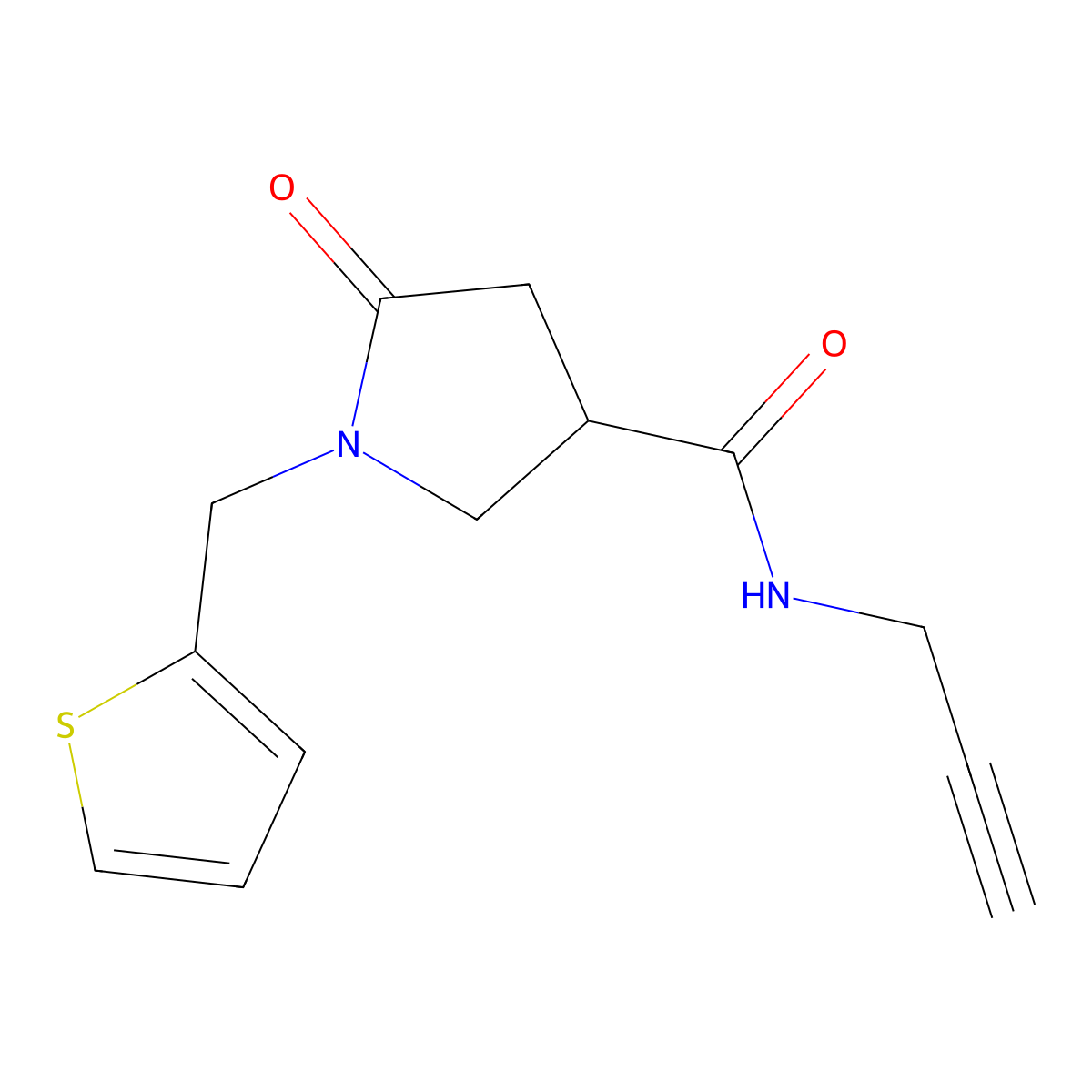 5-oxo-N-(prop-2-yn-1-yl)-1-[(thiophen-2-yl)methyl]pyrrolidine-3-carboxamide molecular structure, CAS 2549005-36-7