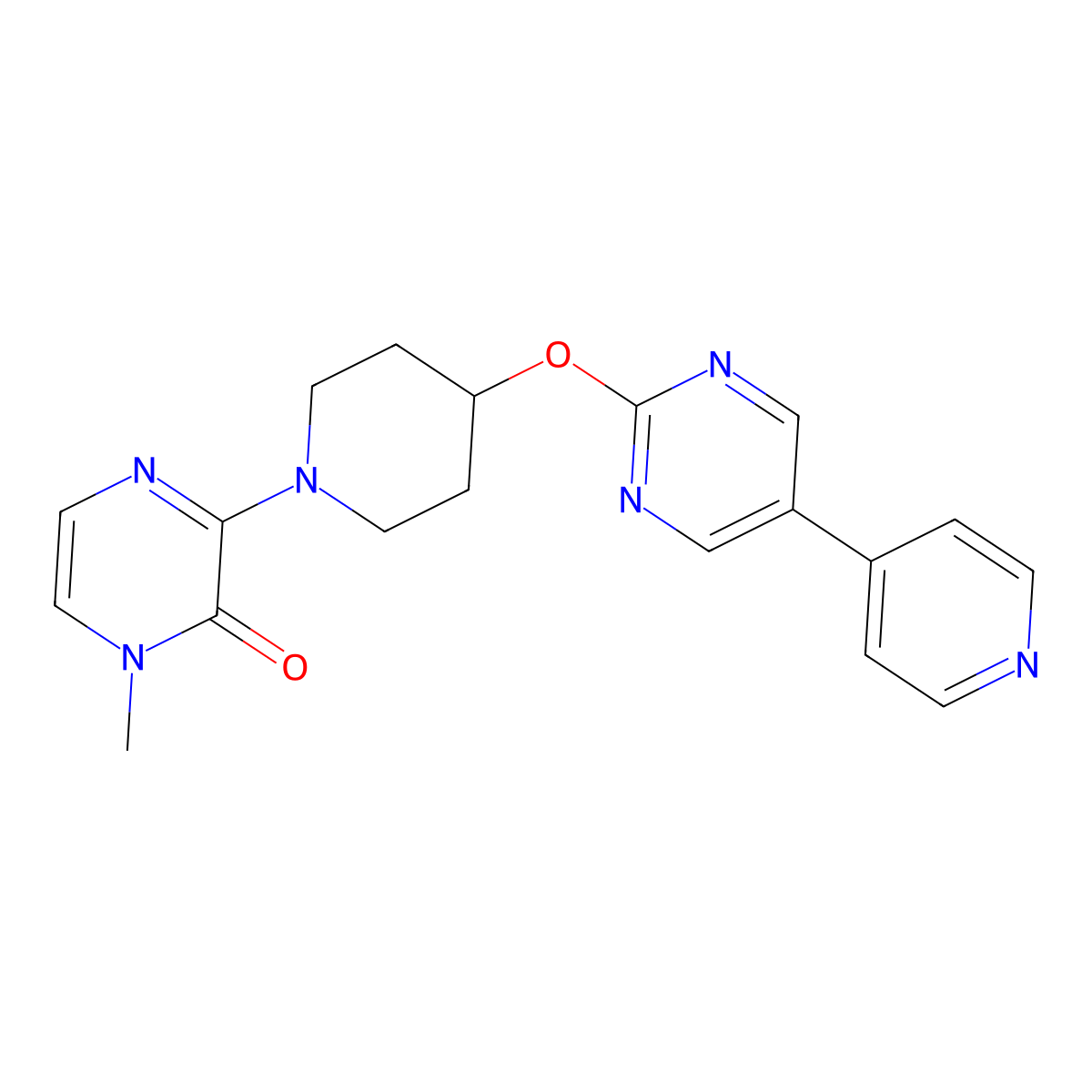 1-Methyl-3-(4-{[5-(pyridin-4-yl)pyrimidin-2-yl]oxy}piperidin-1-yl)-1,2-dihydropyrazin-2-one molecular structure, CAS 2549005-38-9