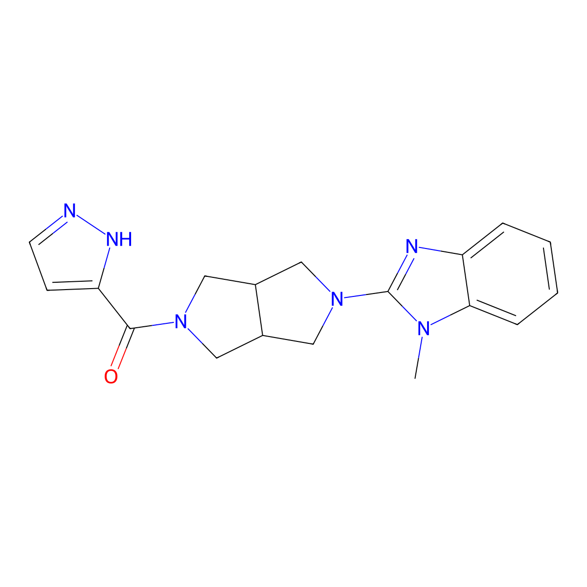 1-methyl-2-[5-(1H-pyrazole-3-carbonyl)-octahydropyrrolo[3,4-c]pyrrol-2-yl]-1H-1,3-benzodiazole molecular structure, CAS 2549005-40-3
