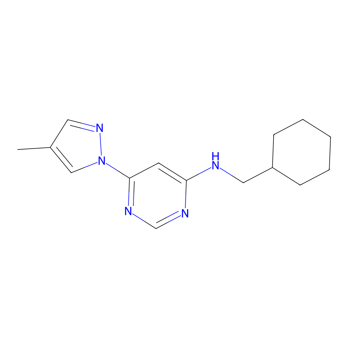 N-(cyclohexylmethyl)-6-(4-methyl-1H-pyrazol-1-yl)pyrimidin-4-amine molecular structure, CAS 2549005-41-4