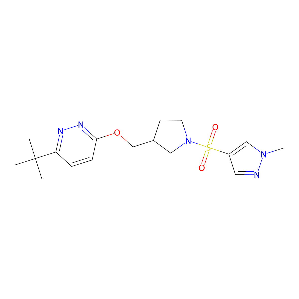 3-tert-butyl-6-({1-[(1-methyl-1H-pyrazol-4-yl)sulfonyl]pyrrolidin-3-yl}methoxy)pyridazine molecular structure, CAS 2549005-43-6