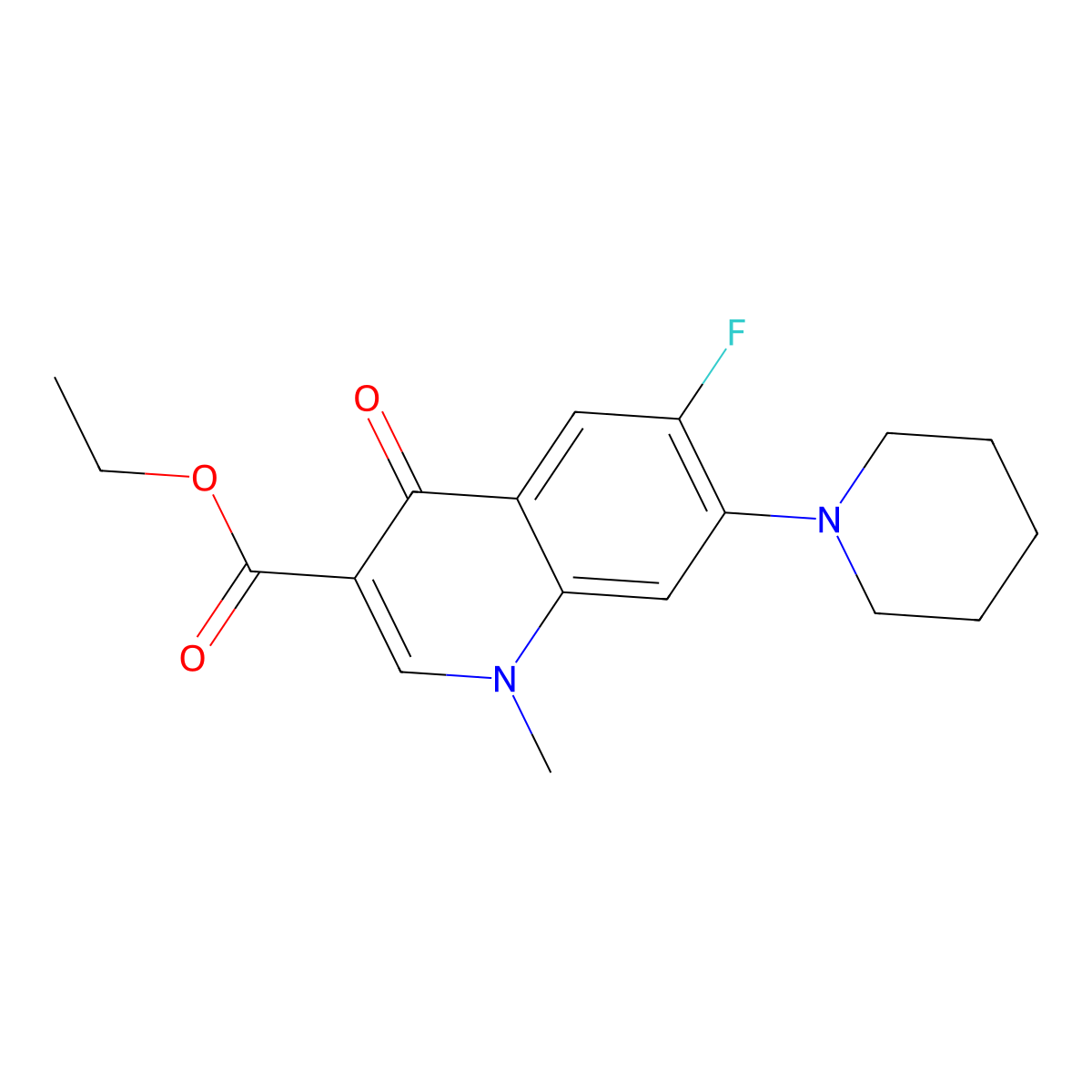 Ethyl 6-fluoro-1-methyl-4-oxo-7-(piperidin-1-yl)-1,4-dihydroquinoline-3-carboxylate molecular structure, CAS 2549005-51-6