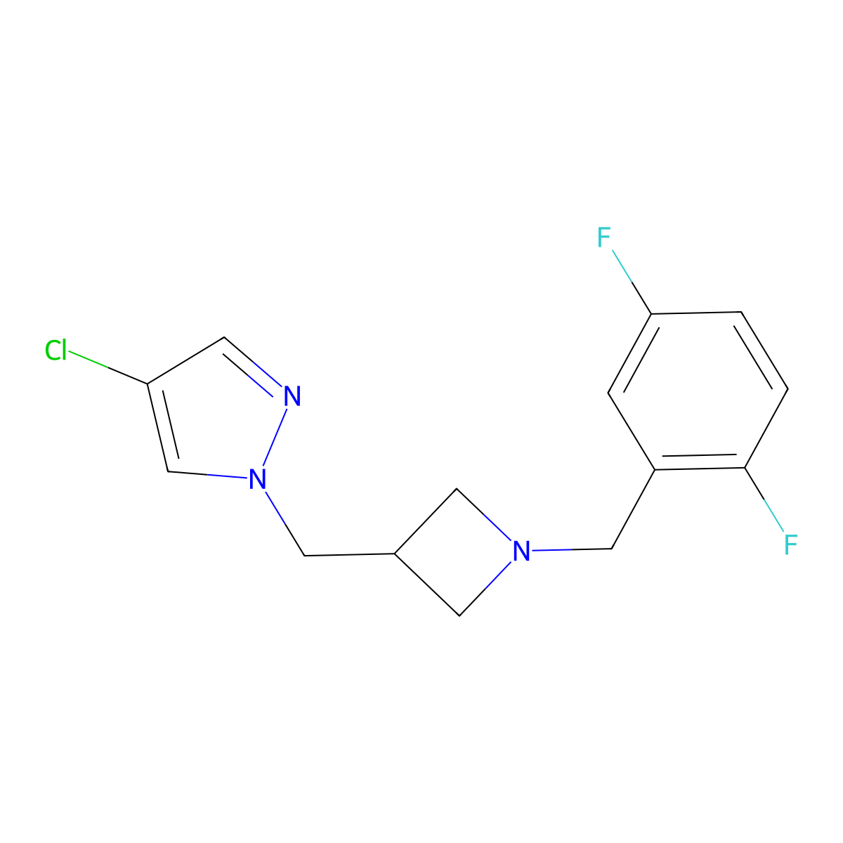 4-chloro-1-({1-[(2,5-difluorophenyl)methyl]azetidin-3-yl}methyl)-1H-pyrazole molecular structure, CAS 2549005-52-7