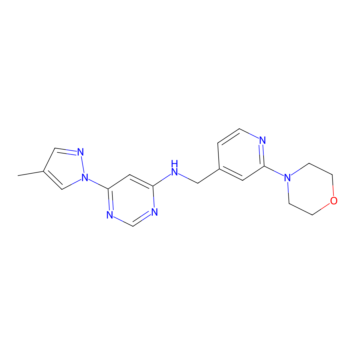 6-(4-methyl-1H-pyrazol-1-yl)-N-{[2-(morpholin-4-yl)pyridin-4-yl]methyl}pyrimidin-4-amine molecular structure, CAS 2549005-57-2