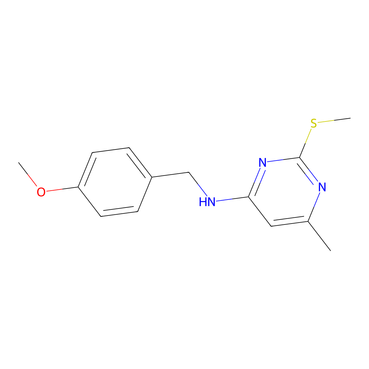 N-[(4-methoxyphenyl)methyl]-6-methyl-2-(methylsulfanyl)pyrimidin-4-amine molecular structure, CAS 2549005-68-5