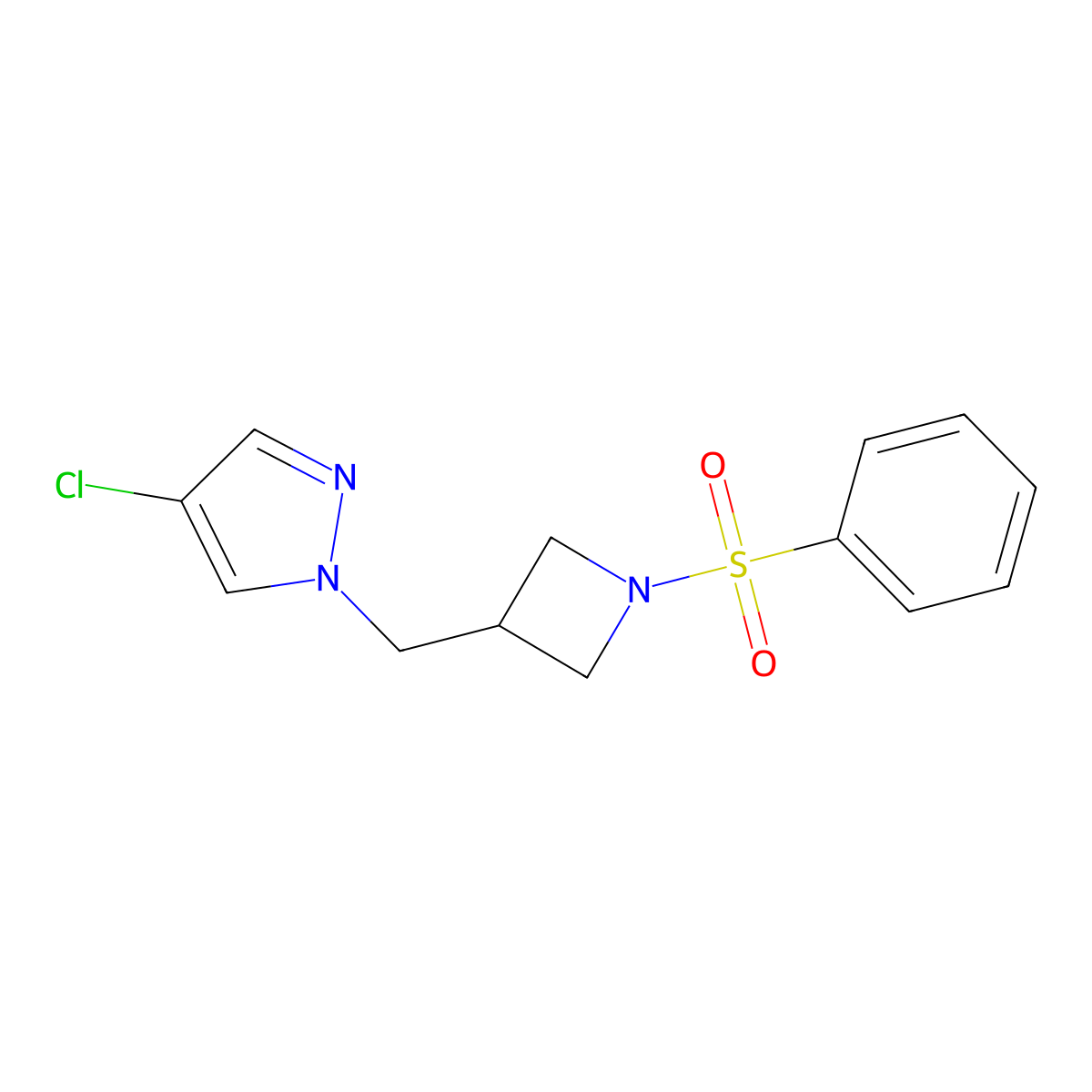1-{[1-(benzenesulfonyl)azetidin-3-yl]methyl}-4-chloro-1H-pyrazole molecular structure, CAS 2549005-71-0