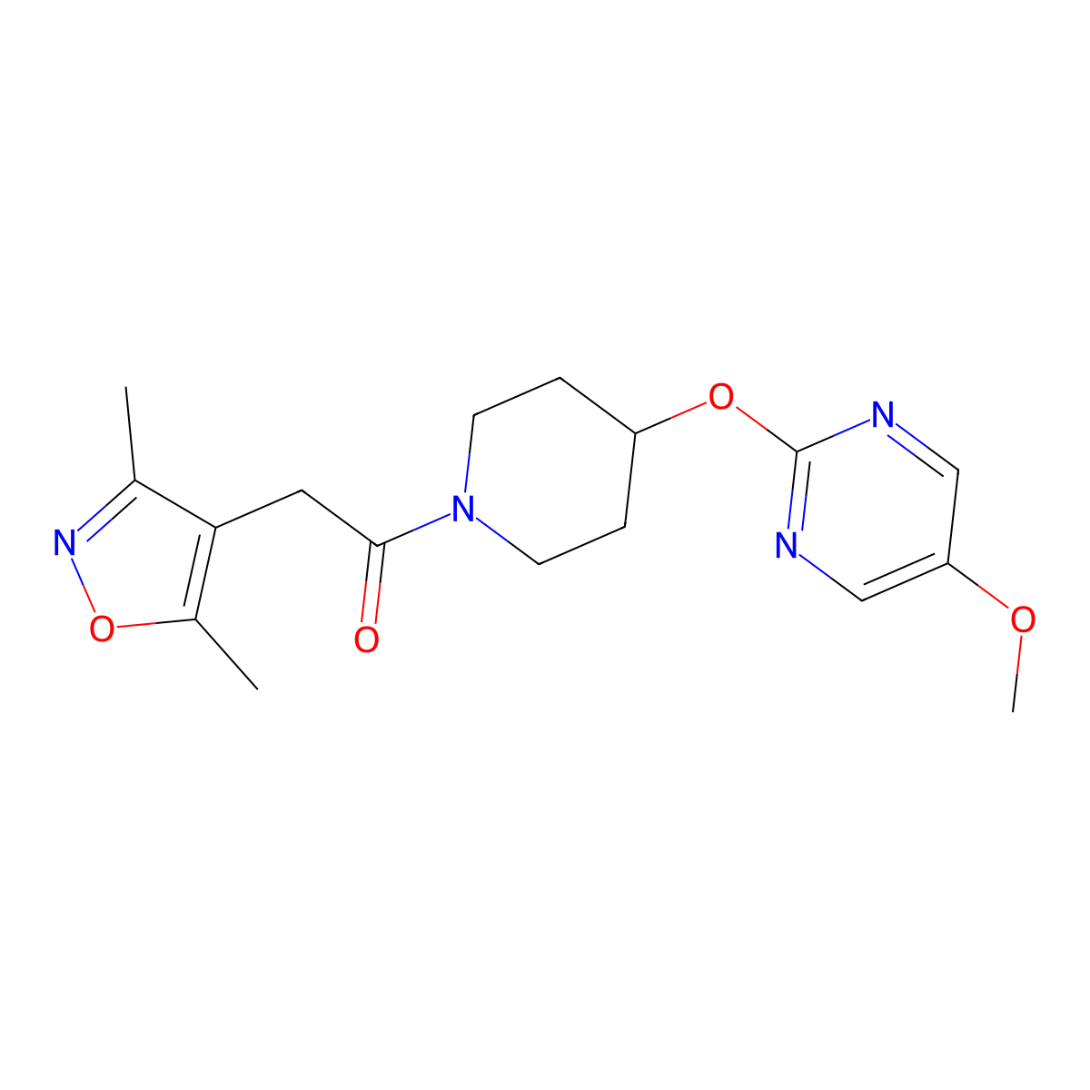 2-(3,5-Dimethyl-1,2-oxazol-4-yl)-1-{4-[(5-methoxypyrimidin-2-yl)oxy]piperidin-1-yl}ethan-1-one molecular structure, CAS 2549005-72-1
