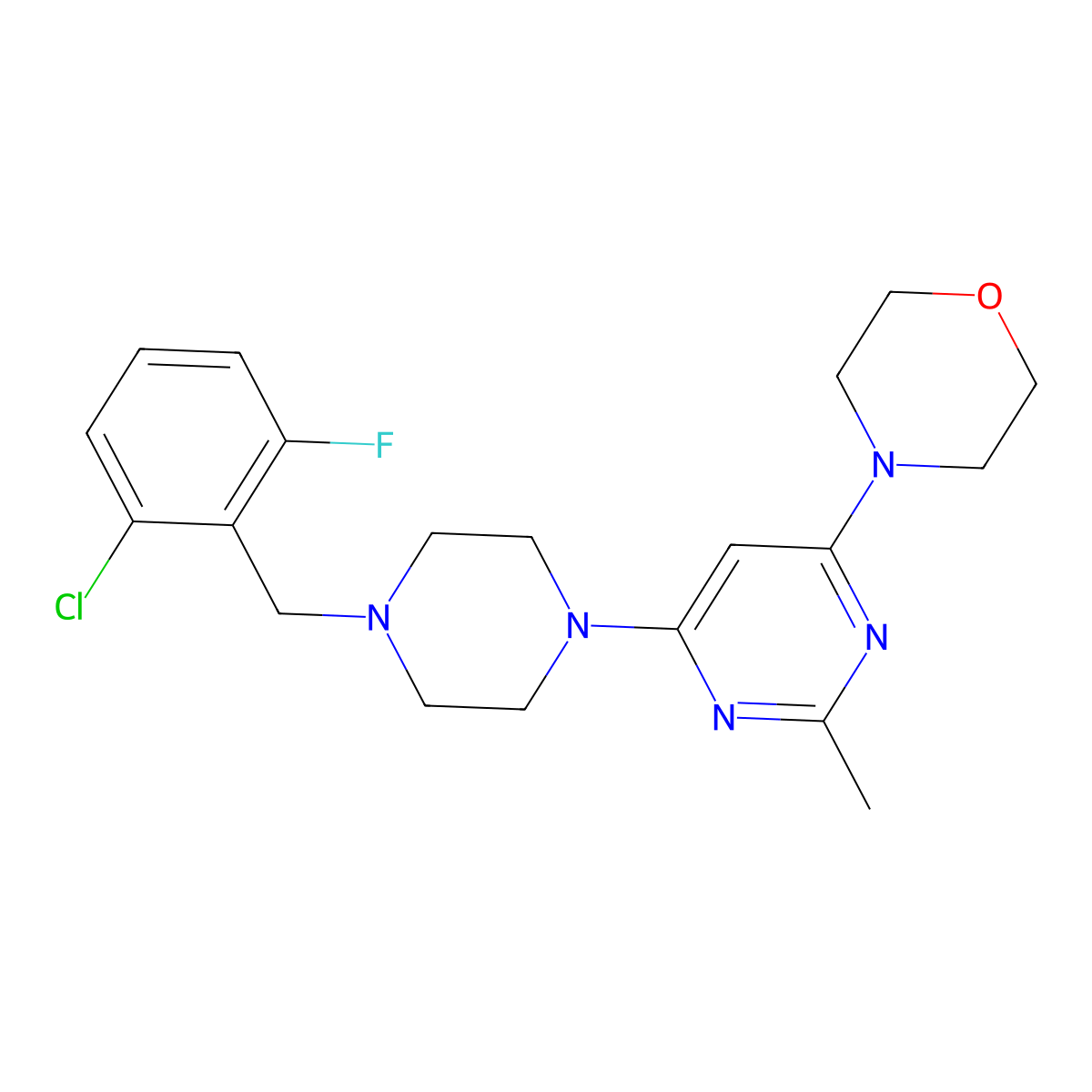 4-(6-{4-[(2-Chloro-6-fluorophenyl)methyl]piperazin-1-yl}-2-methylpyrimidin-4-yl)morpholine molecular structure, CAS 2549005-76-5