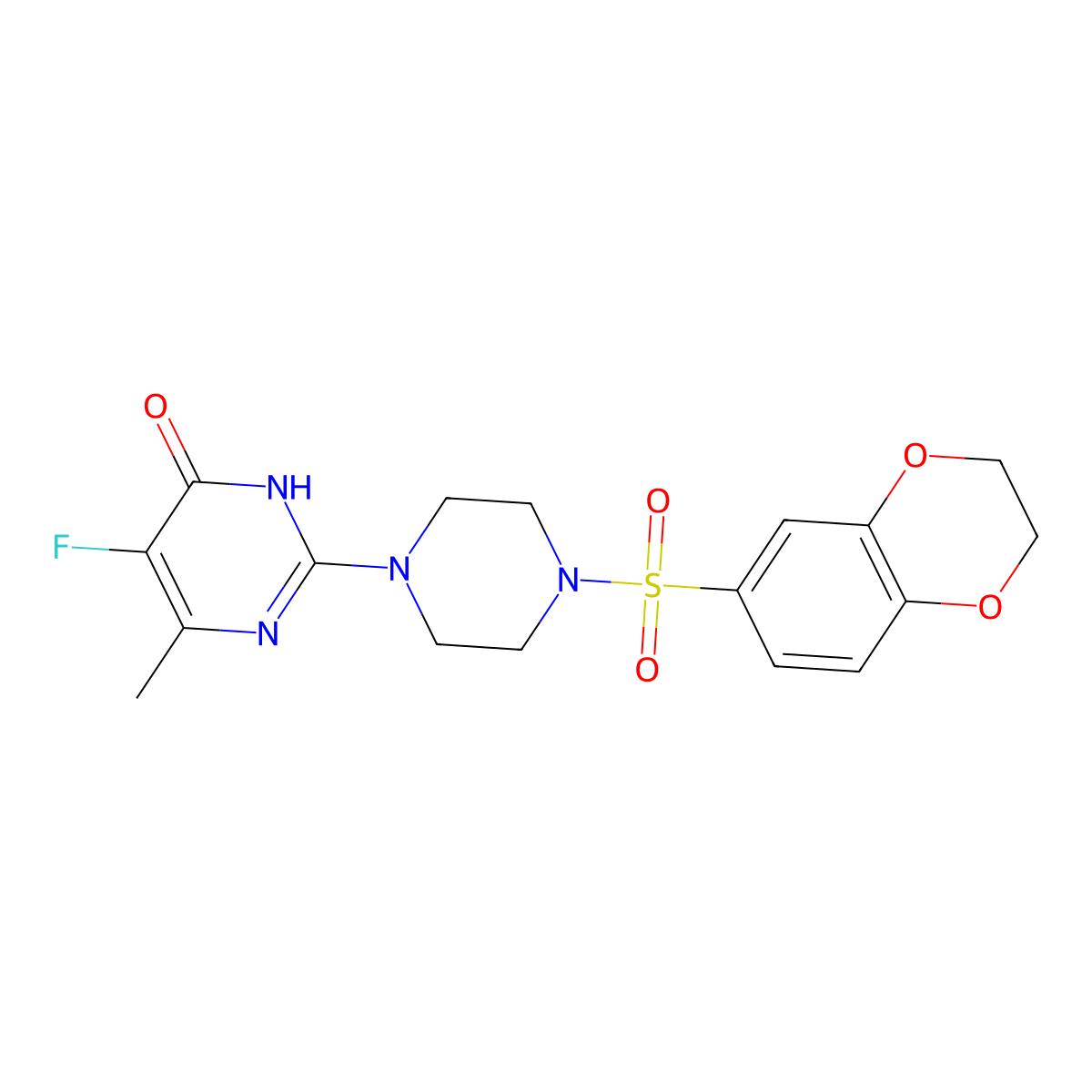 2-[4-(2,3-Dihydro-1,4-benzodioxine-6-sulfonyl)piperazin-1-yl]-5-fluoro-6-methyl-3,4-dihydropyrimidin-4-one molecular structure, CAS 2549005-83-4