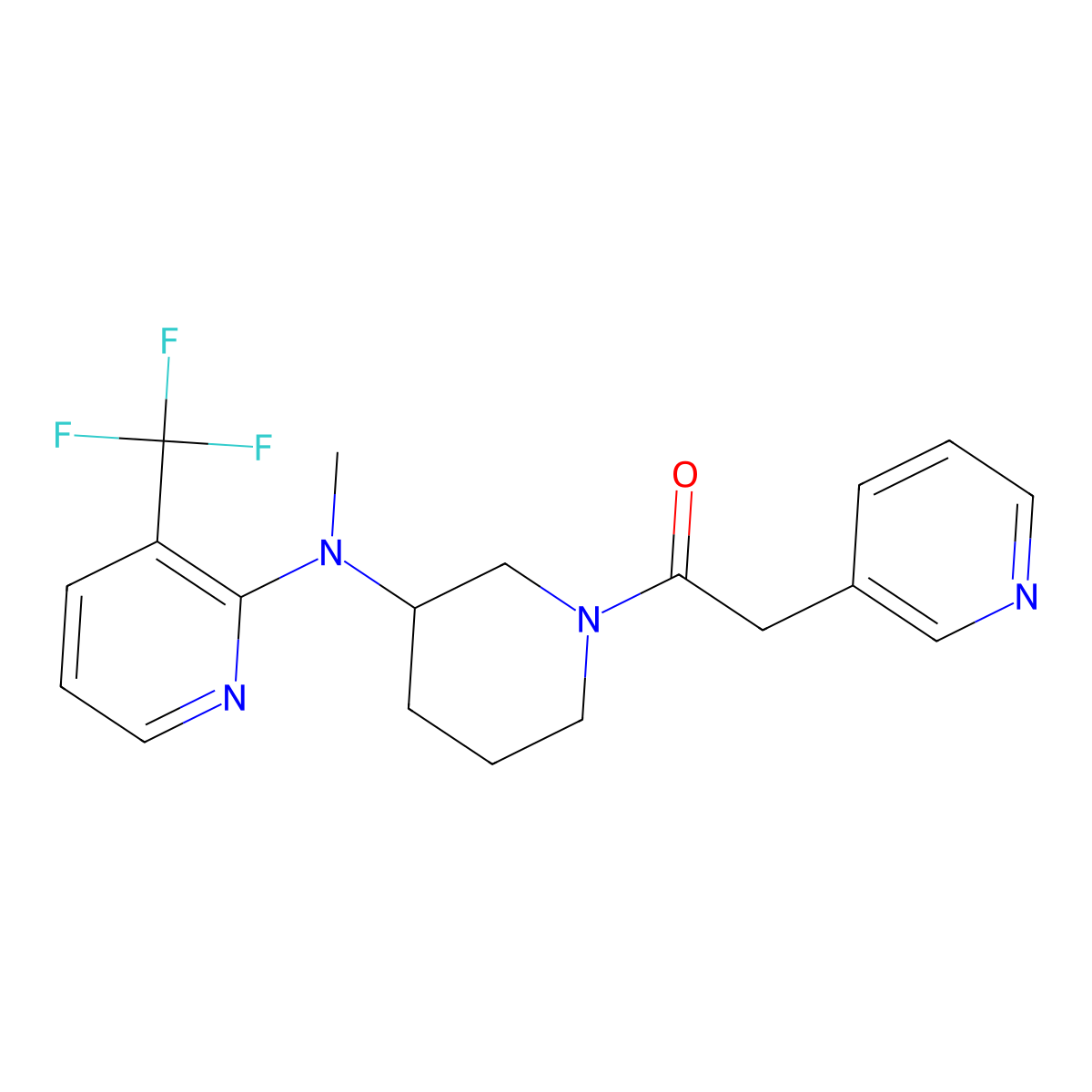 1-(3-{Methyl[3-(trifluoromethyl)pyridin-2-yl]amino}piperidin-1-yl)-2-(pyridin-3-yl)ethan-1-one molecular structure, CAS 2549005-86-7