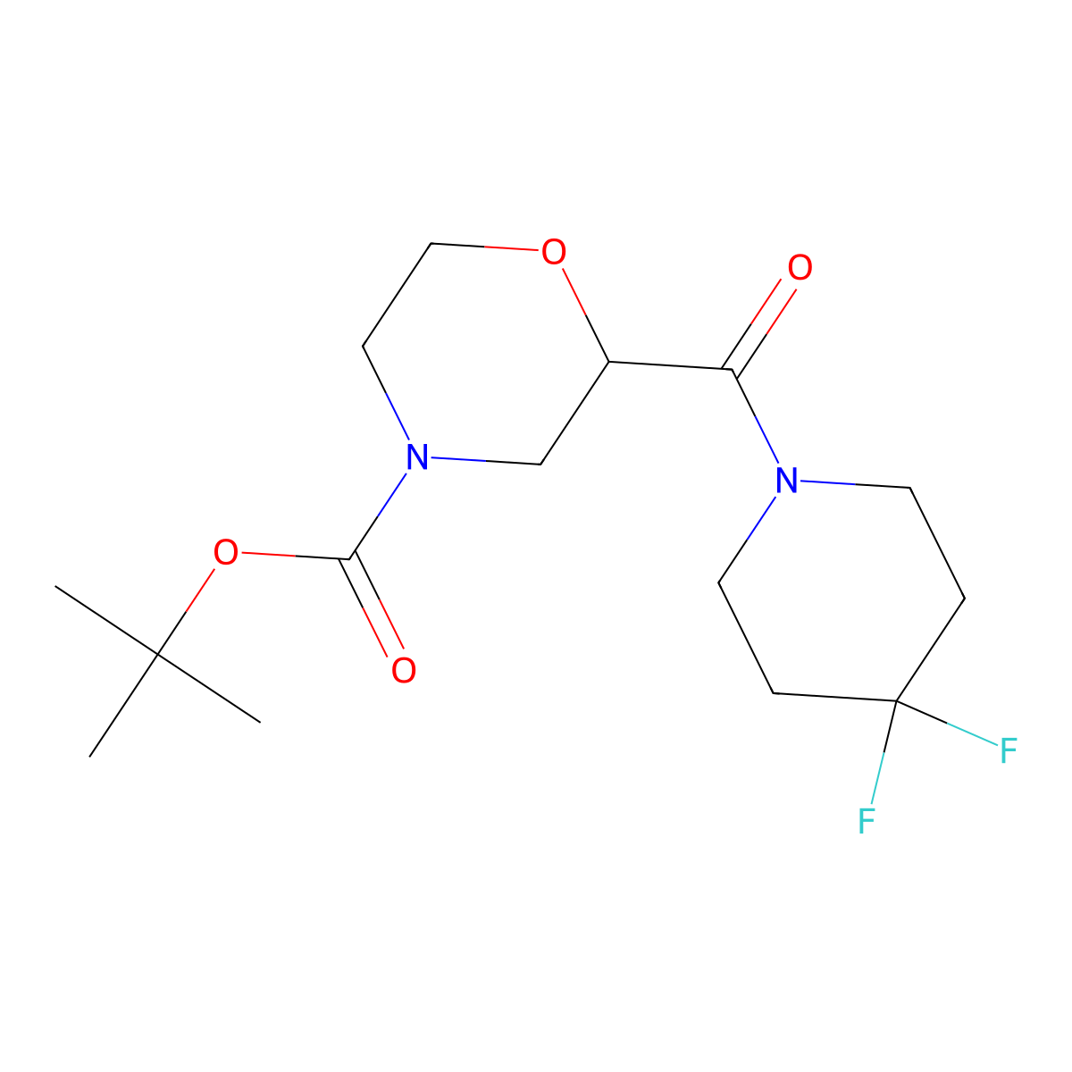 Tert-butyl 2-(4,4-difluoropiperidine-1-carbonyl)morpholine-4-carboxylate molecular structure, CAS 2549005-90-3