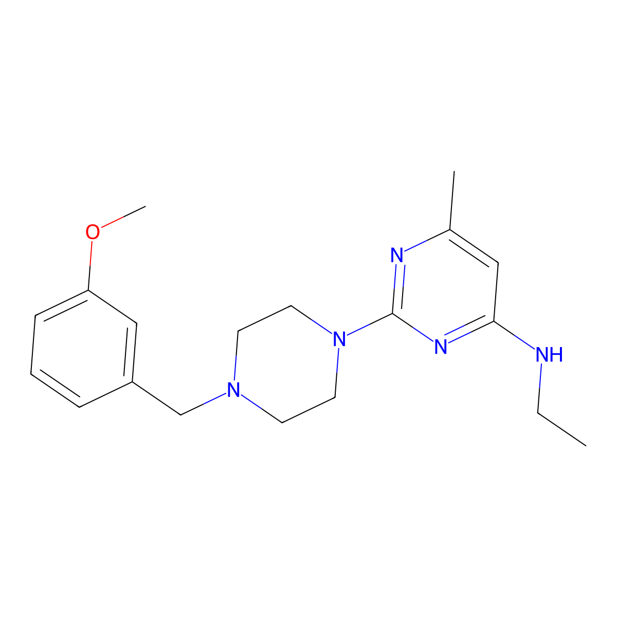 N-ethyl-2-{4-[(3-methoxyphenyl)methyl]piperazin-1-yl}-6-methylpyrimidin-4-amine molecular structure, CAS 2549005-91-4